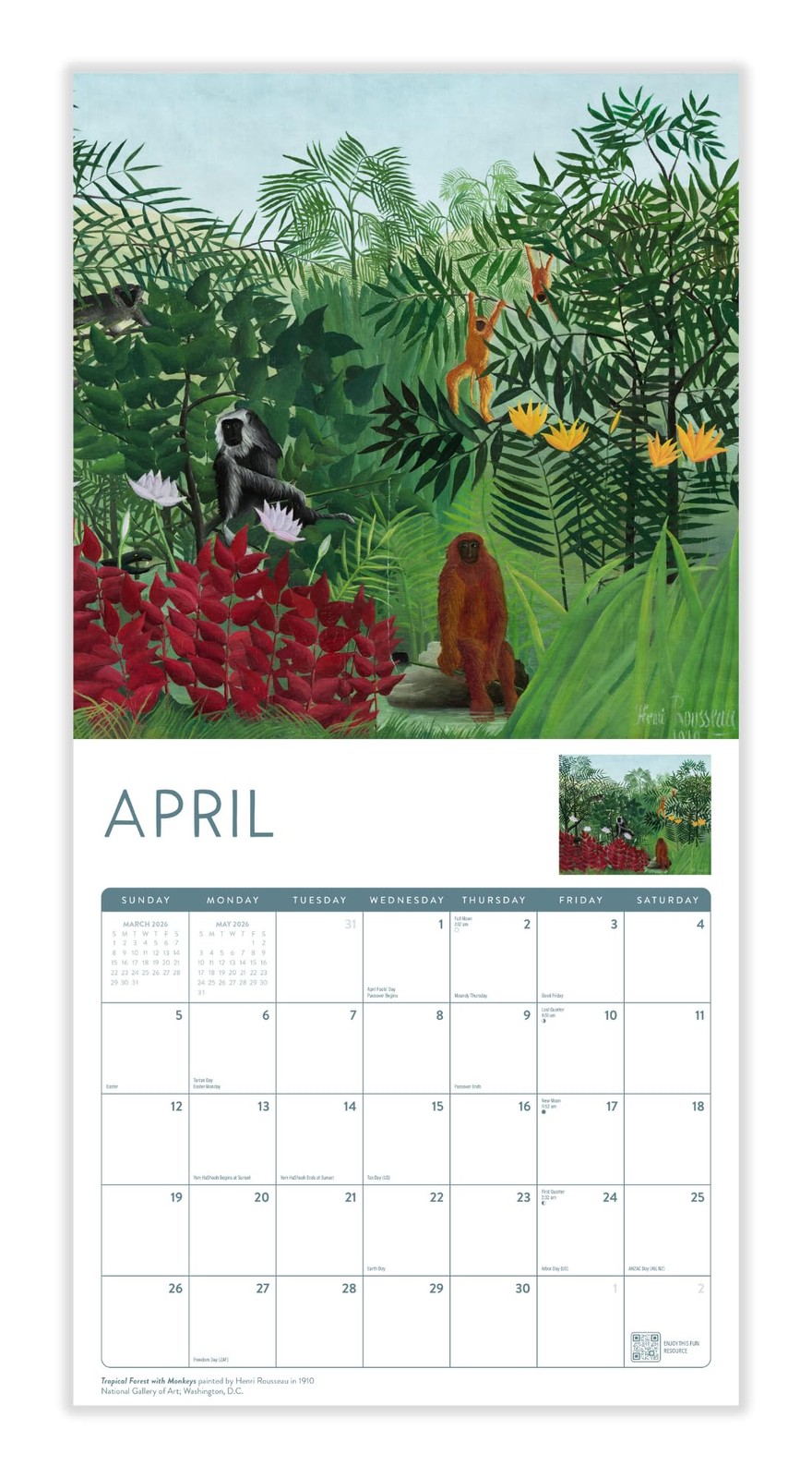 Henri Rousseau 2026 Calendar | 2026 Wall 12″W x 12″H,