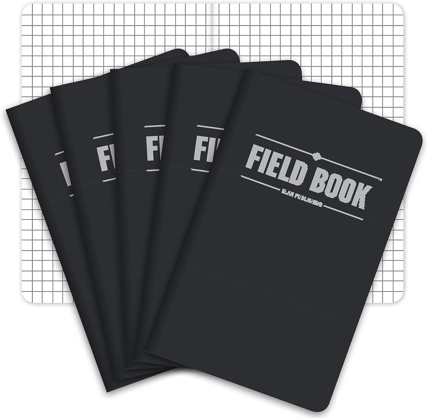 Field Notebook/Pocket Journal – 3.5″x5.5″ – Black – Graph Memo Book – Pack of 5
