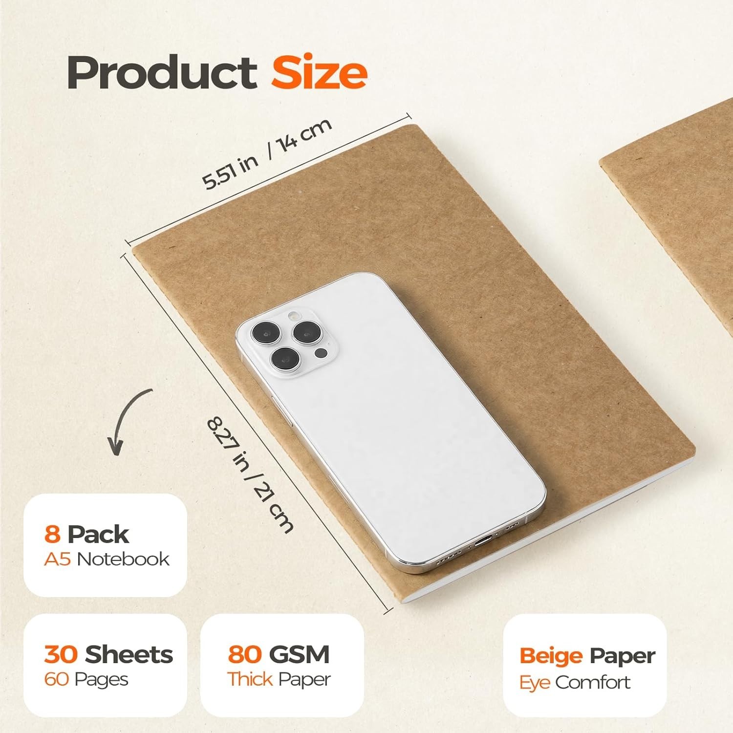 8 Pack A5 Kraft Notebooks 60 Pages Lined Journals 8.3×5.5 School Office