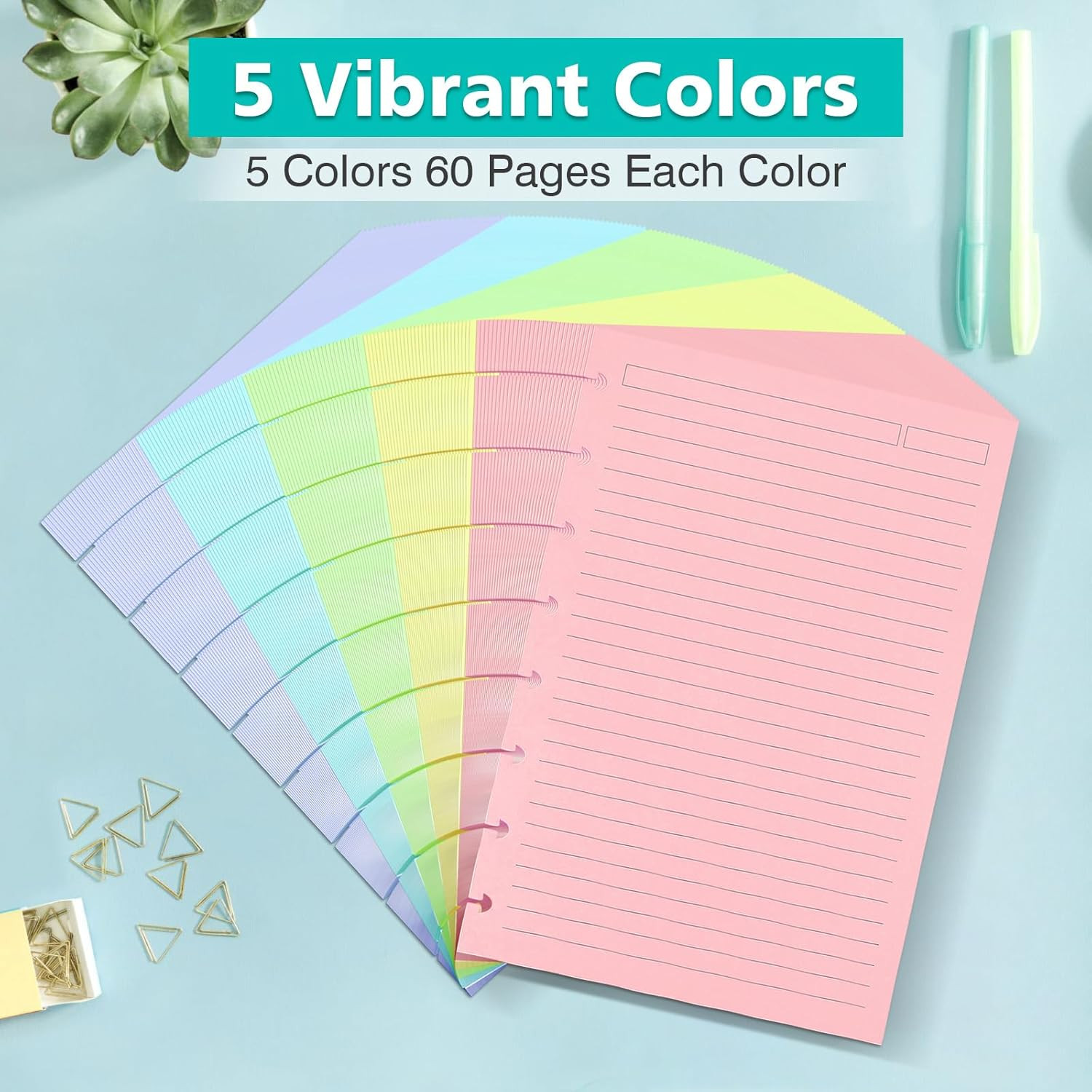 Junior Size 8 Discs 120gsm Discbound Refill Paper, Discbound 5 Colorful Line Pap