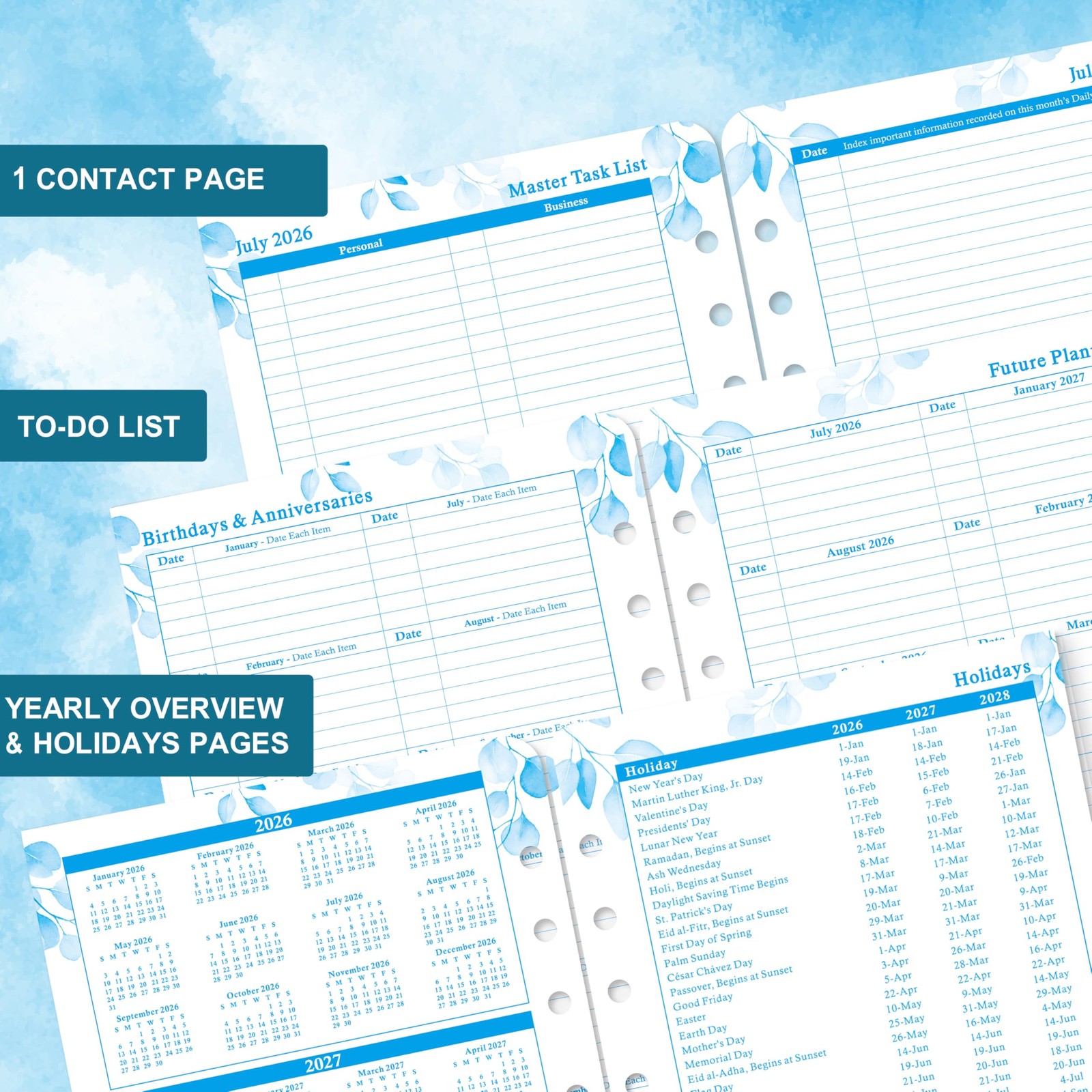 2026 Planner Refills – JAN – DEC 2026 Planner, Two Pages Per Day Daily & Monthly