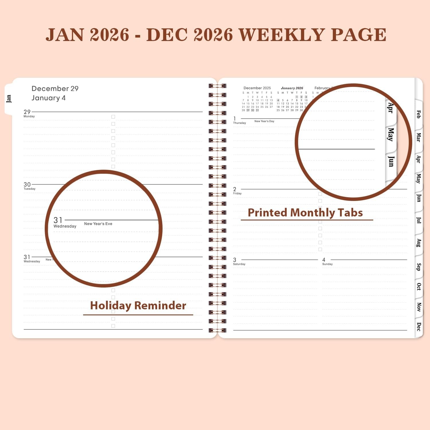 Stylish 2026 Planner with Twin-Wire Binding & Waterproof PP Cover, 8″ x 10″