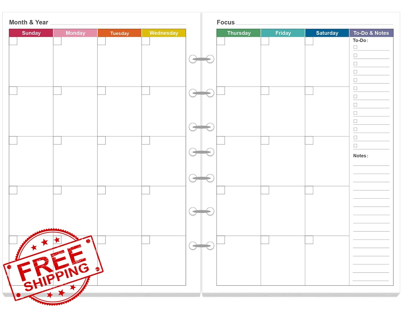 Yaridar Mini Binder Planner Refills Undated Colorful 5.8″ x 8.3″