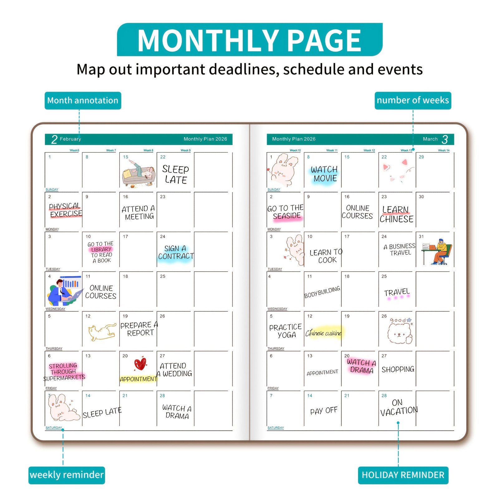2026Daily Planner Notebook and Calendar Magazine Time Management Notebook,Diary