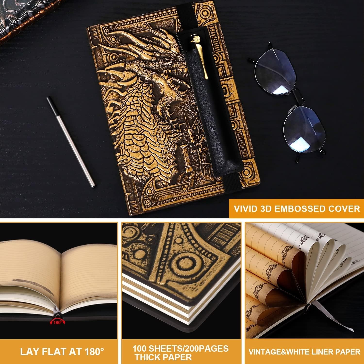 200-Page Vintage Dragon Journal – Handmade Fantasy Writing Notebook