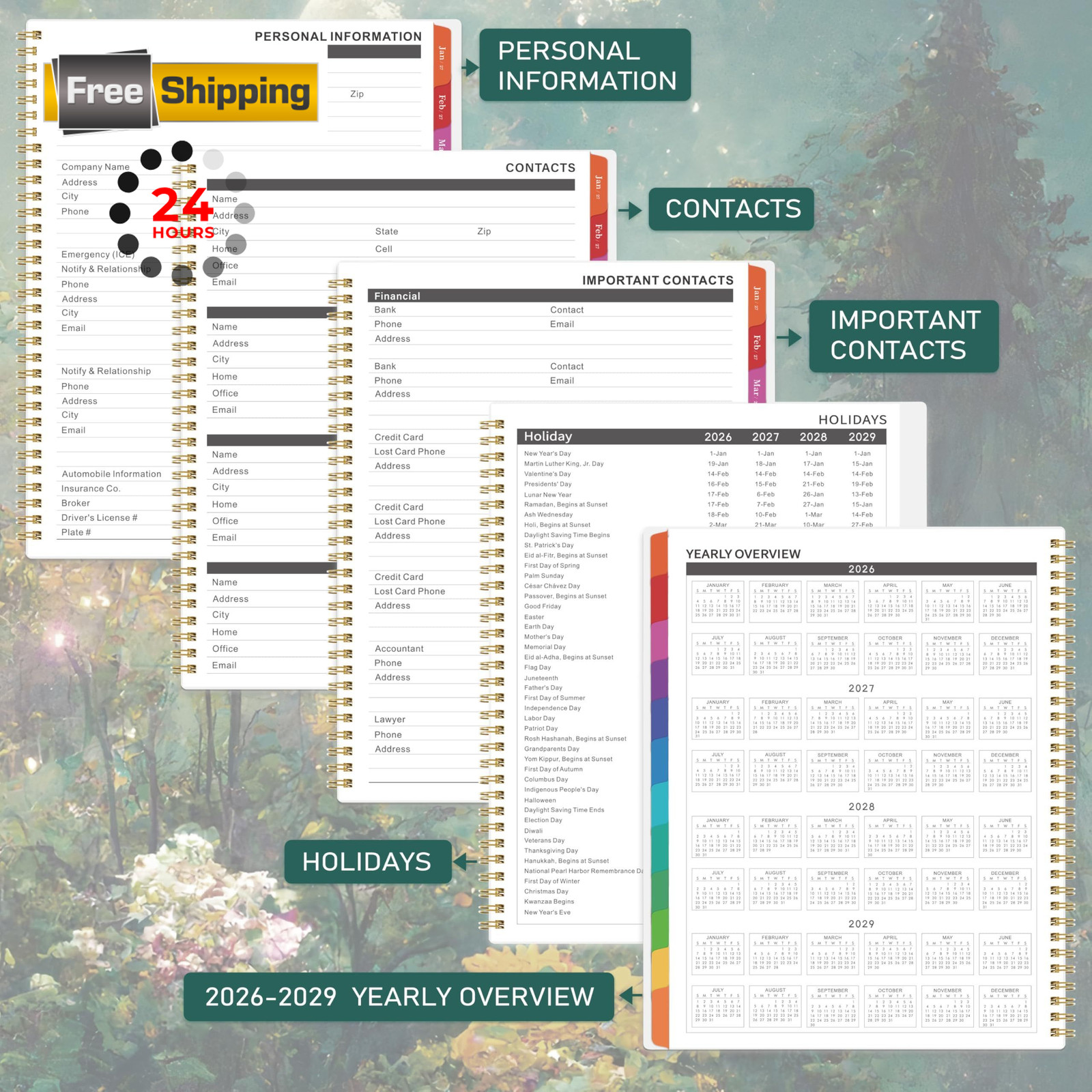 2026-2029 Monthly Planner/Calendar – 9 X 11 inches, Dreaming Moonlight Green