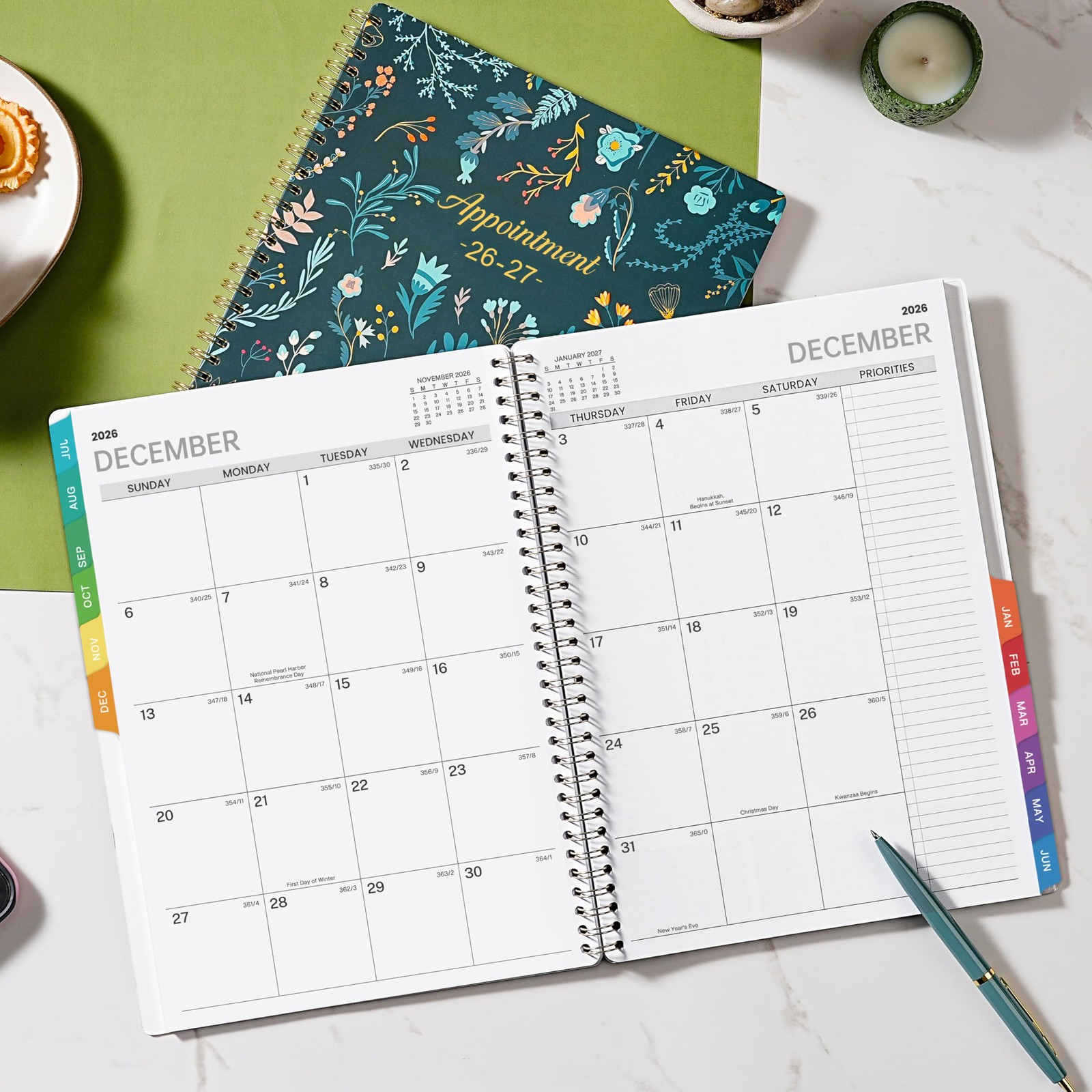 Appointment Book 2026-2027 – Daily Hourly Planner 8.5″ x 11″, Green Leaves 2