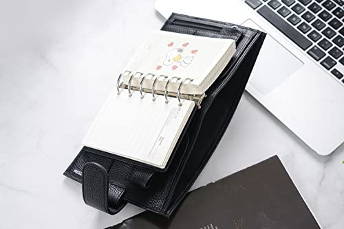 Genuine Leather Planner Binder Organizer 30mm Ring Pebble Black Refillable