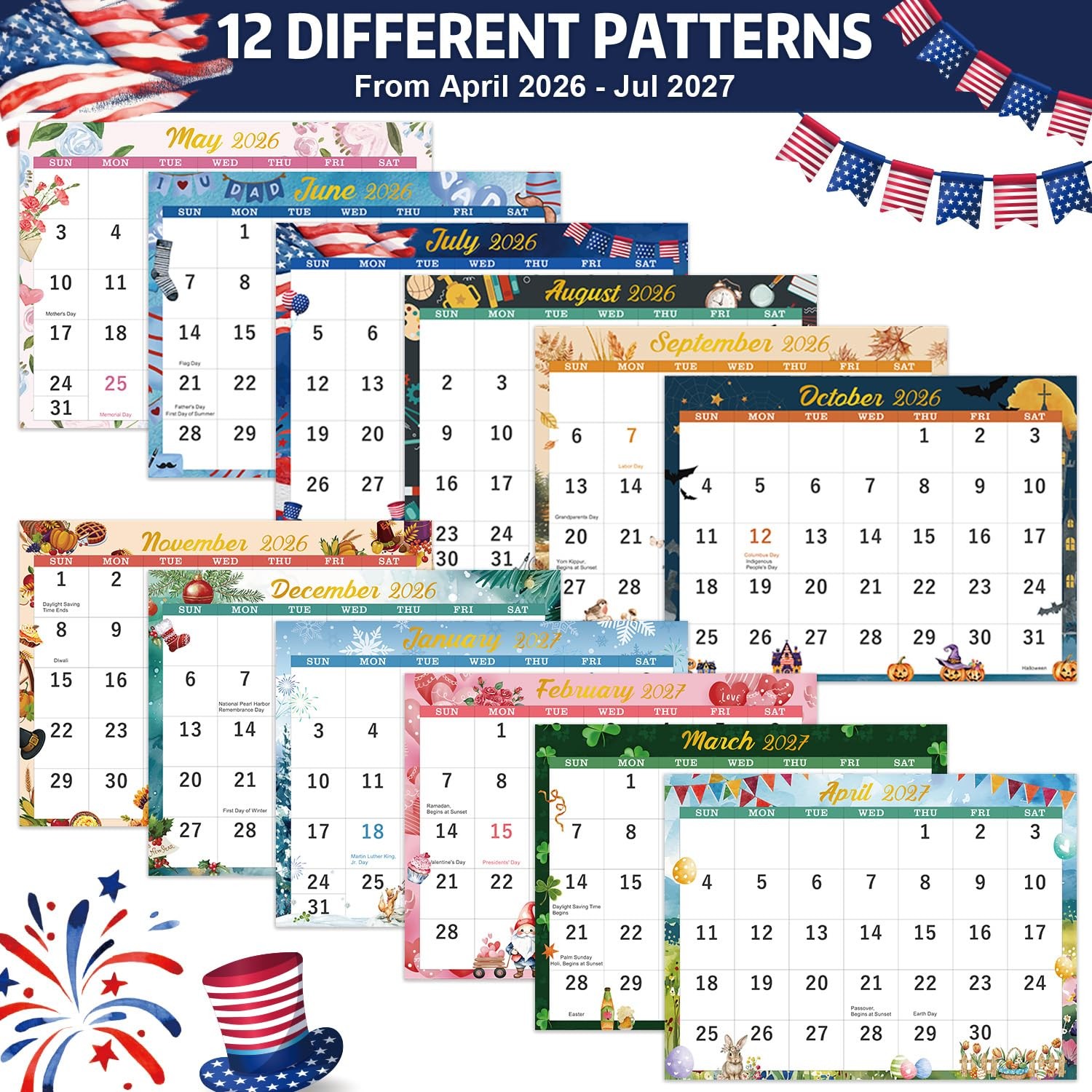 Calendar 2026-2027 – Wall 2026-2027, April 2026 – July Multicolored