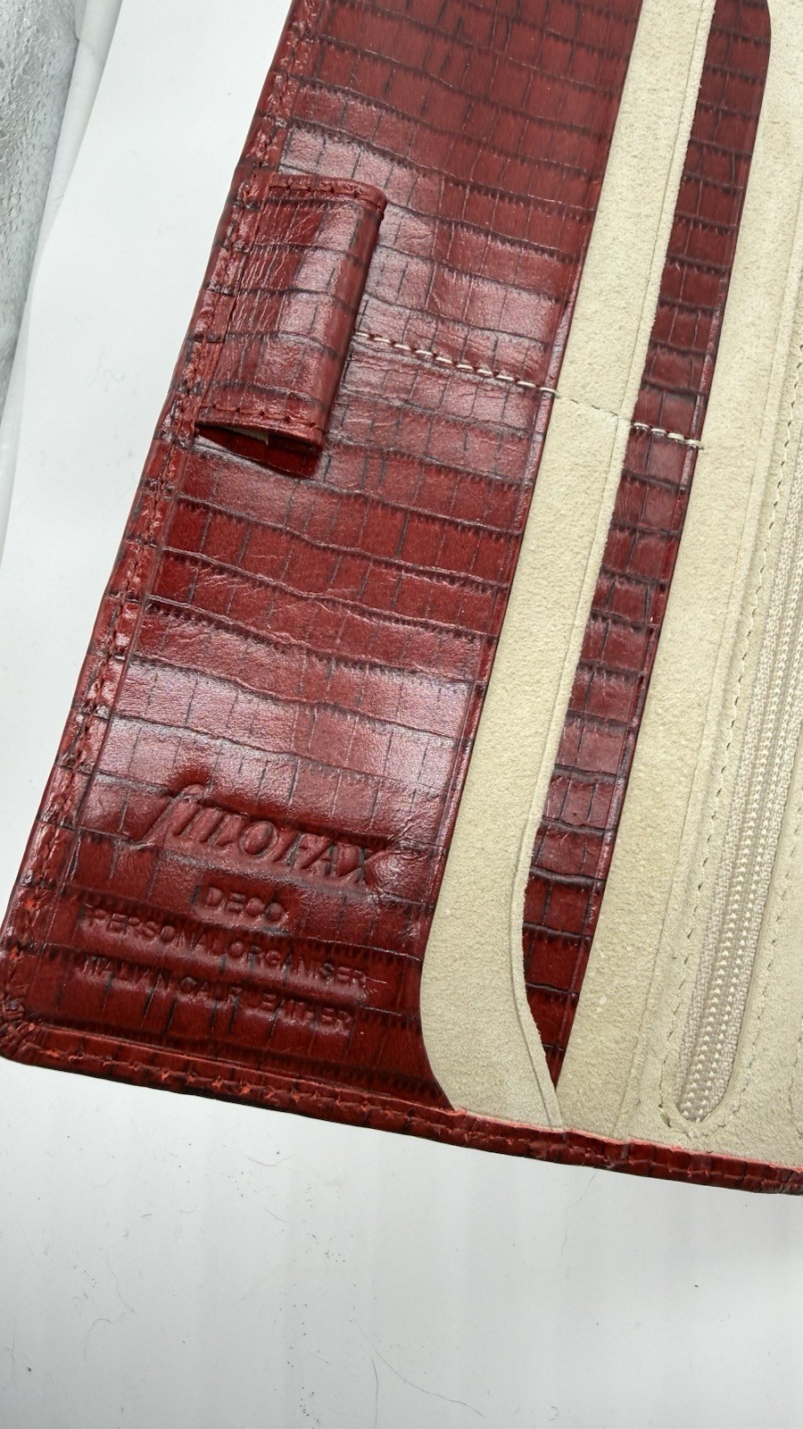Filofax Ruby red Deco Personal size planner Organizer Italian Leather Croc. Embo