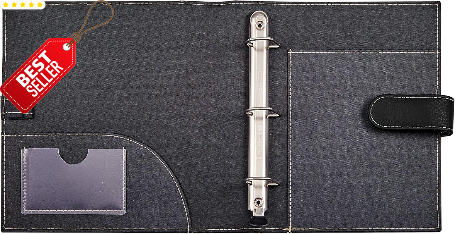 Mini Leather Portfolio Binder 5.5×8.5 Organizer 1in Rings 250 Sheet Black – US