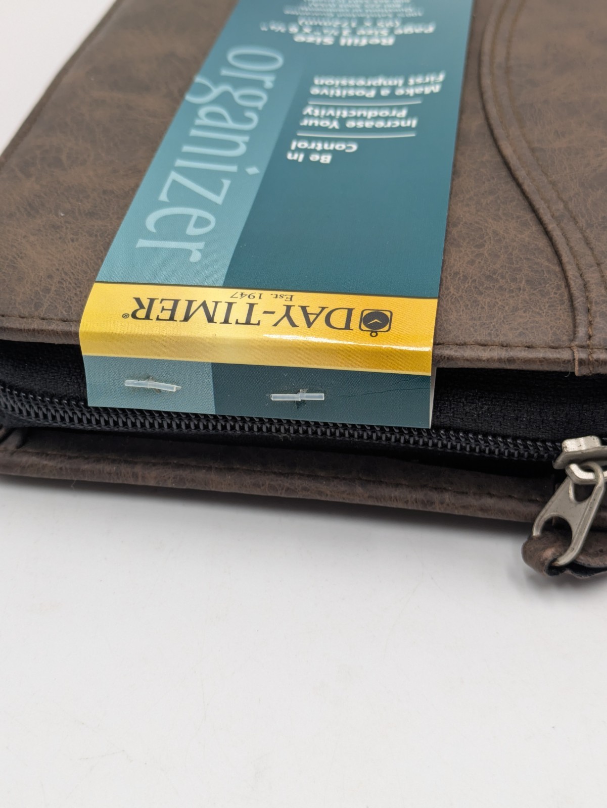 Day Timer Brown Zippered 6-Ring Planner Organizer Approx. 5.5” X 9”