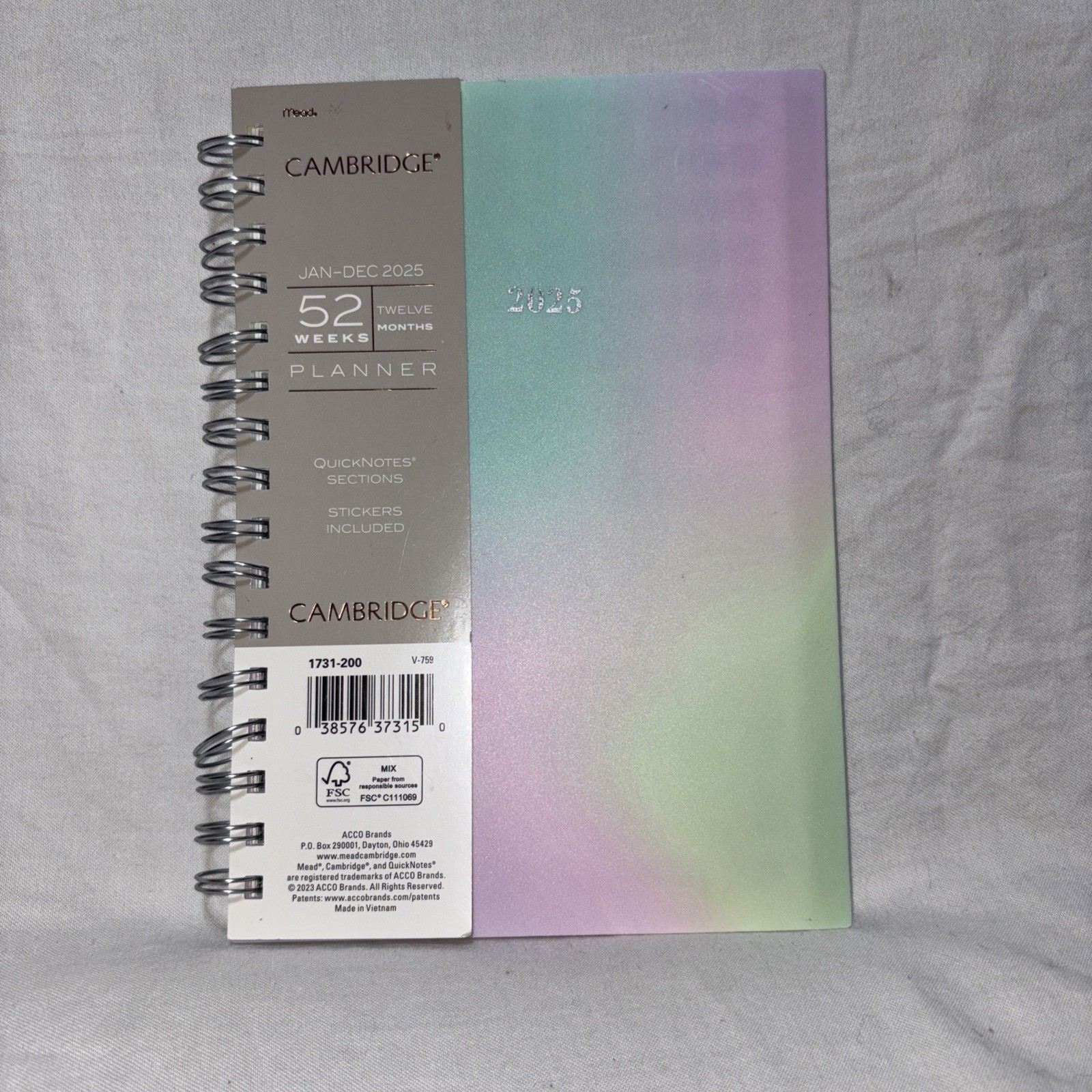Cambridge Ombre 2025 Weekly Monthly Planner Multicolor Stylish Durable 5.5×8.5