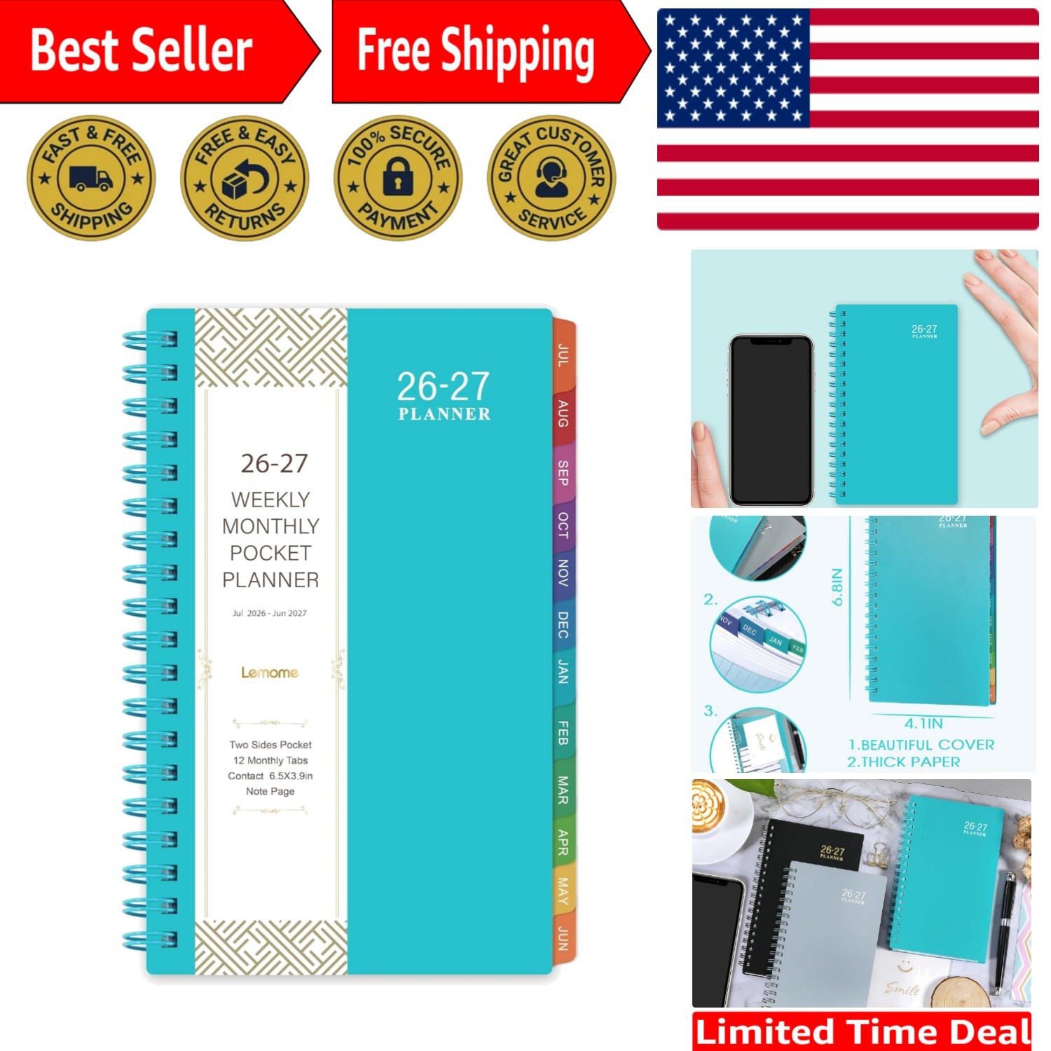 Mini 2026-2027 Calendar with Twin Wire Binding: Portable Organizer in Lake-Green