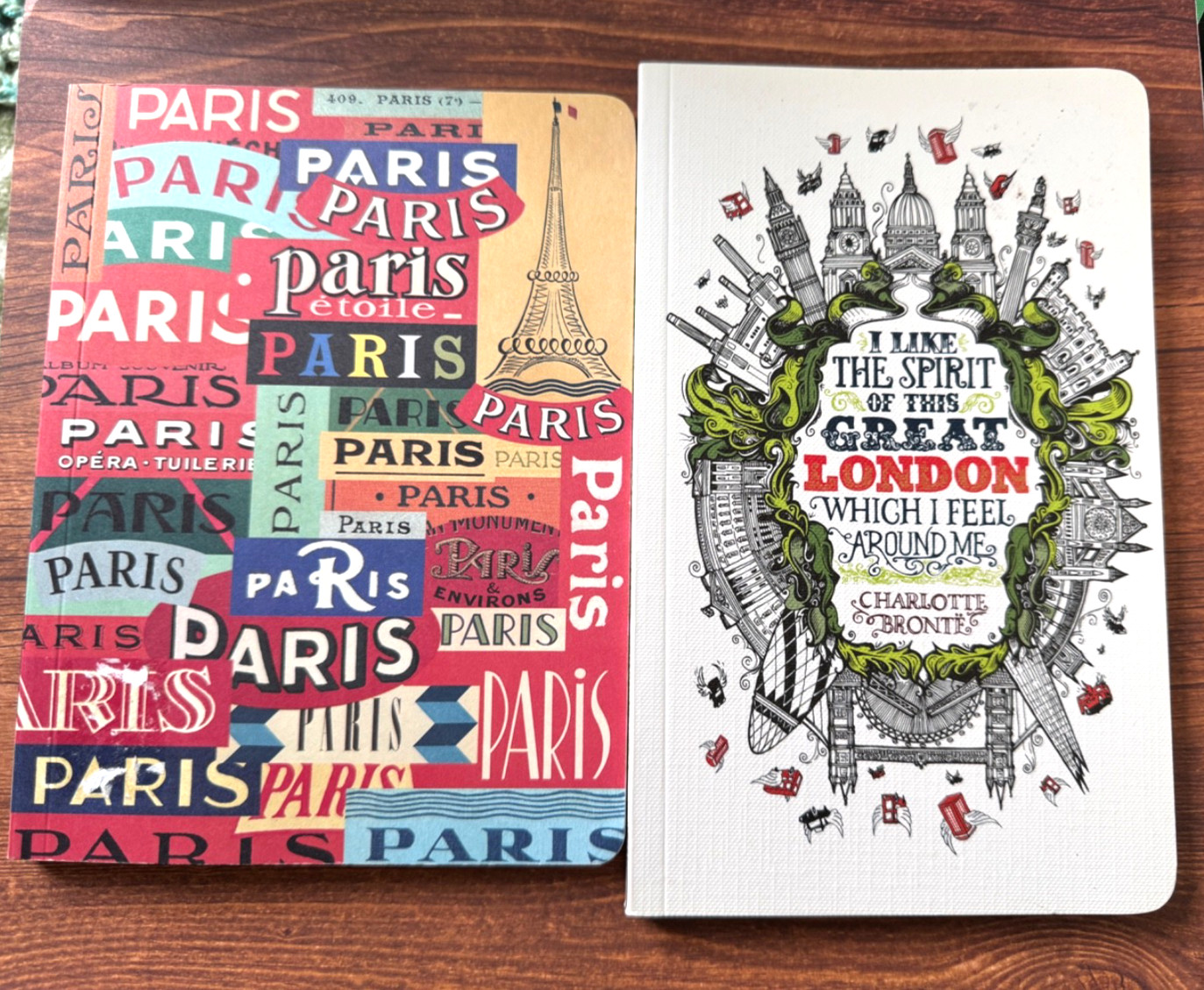 2 NEW Notebooks/ Journals Set – 1 Lined LONDON+ Pictures + 1 PARIS Graph paper.