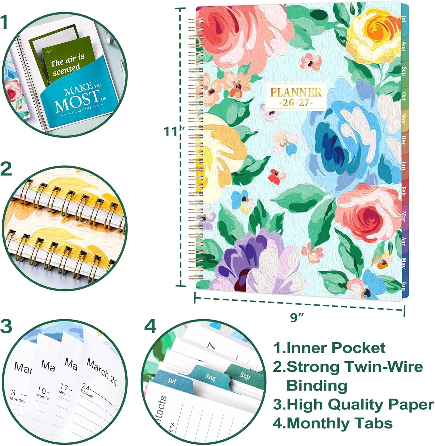 2026-2027 Planner – From JUL 2026 to JUN 2027, 9″ x 11″, Weekly and Monthly Cale