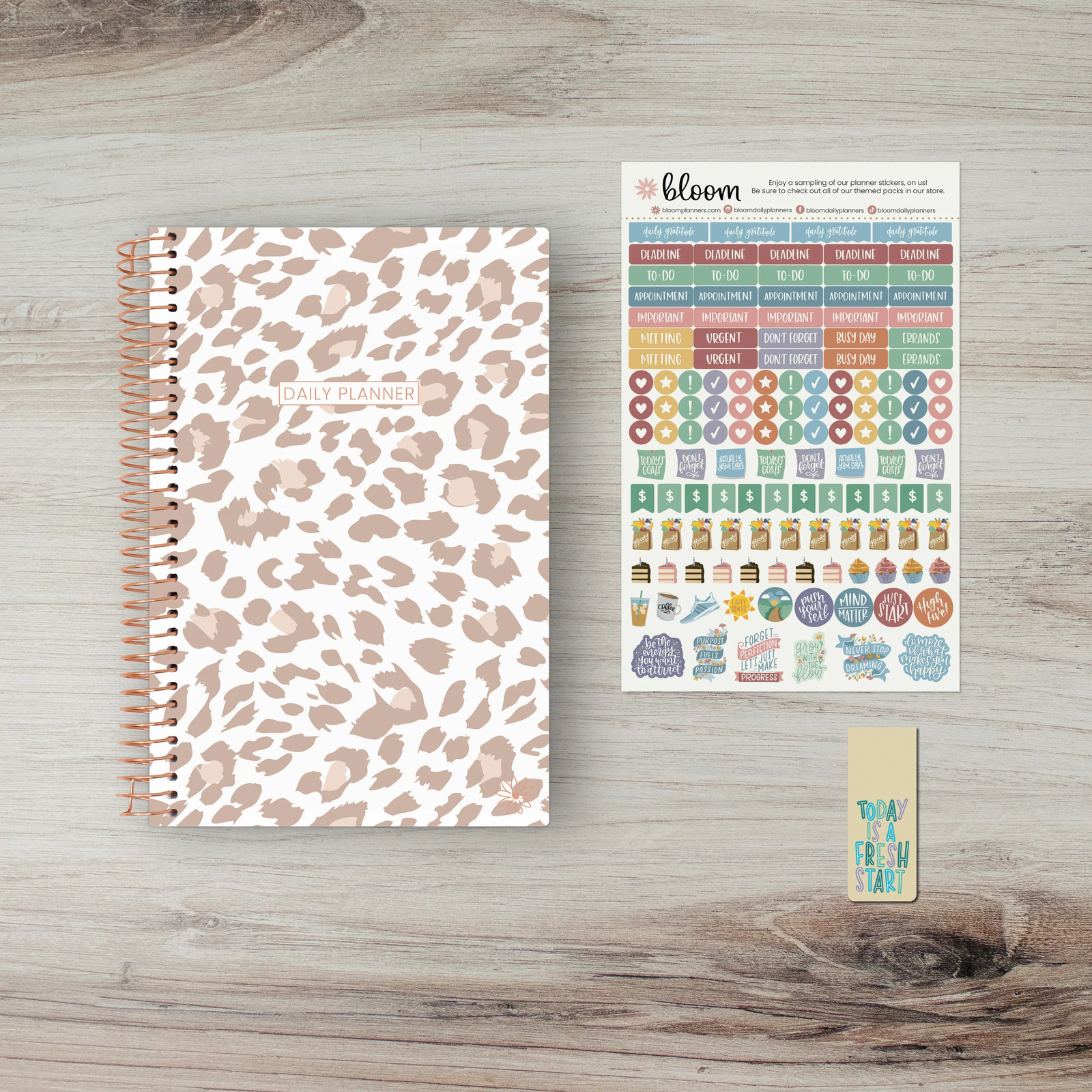 bloom daily planners Undated Soft Cover Planner, 5.5″ x 8.25″, Tan Leopard