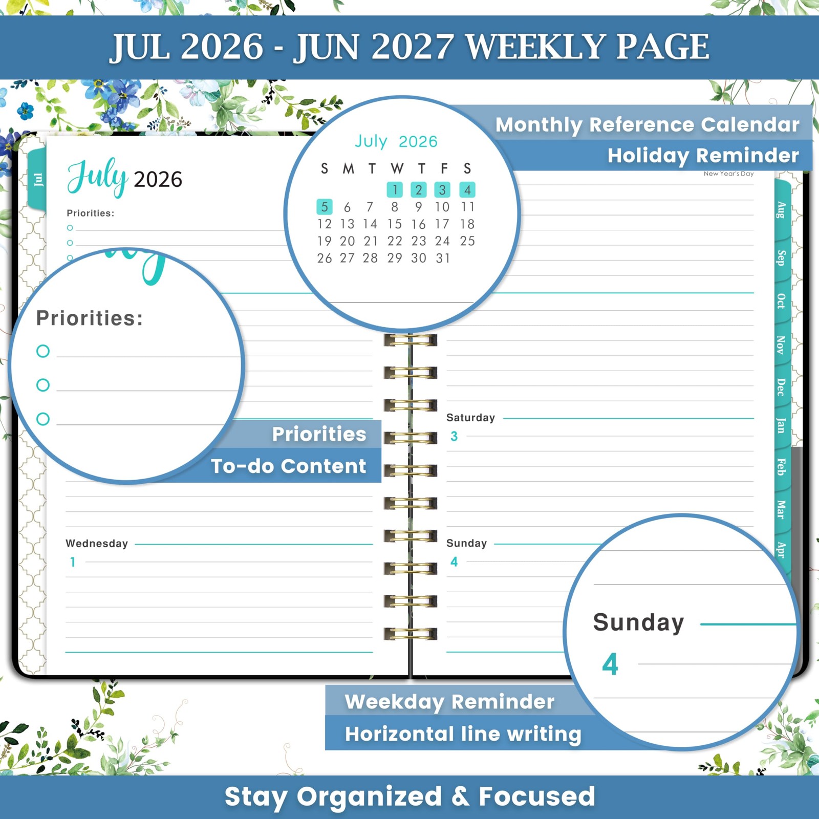 Planner 2026-2027 – 6.5″ x 8″, JUL. 2026 – JUN. 2027, Weekly & Monthly Planne…