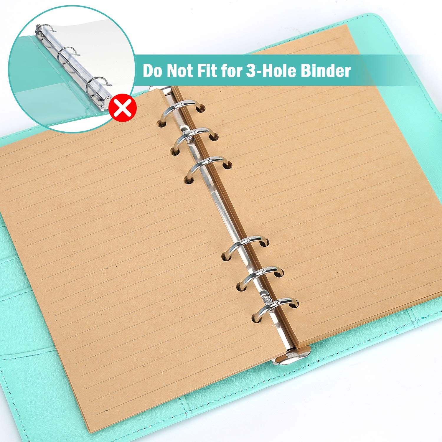 A5 Notebook Refill 280 Sheets 6 Ring Planner Diary Paper Brown