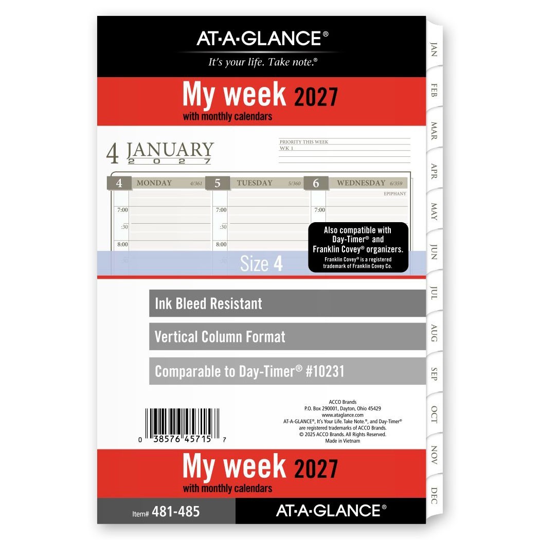 2026 At-A-Glance 481-485 Weekly Monthly Planner Refill, Size 4, 5-1/2 x 8-1/2″