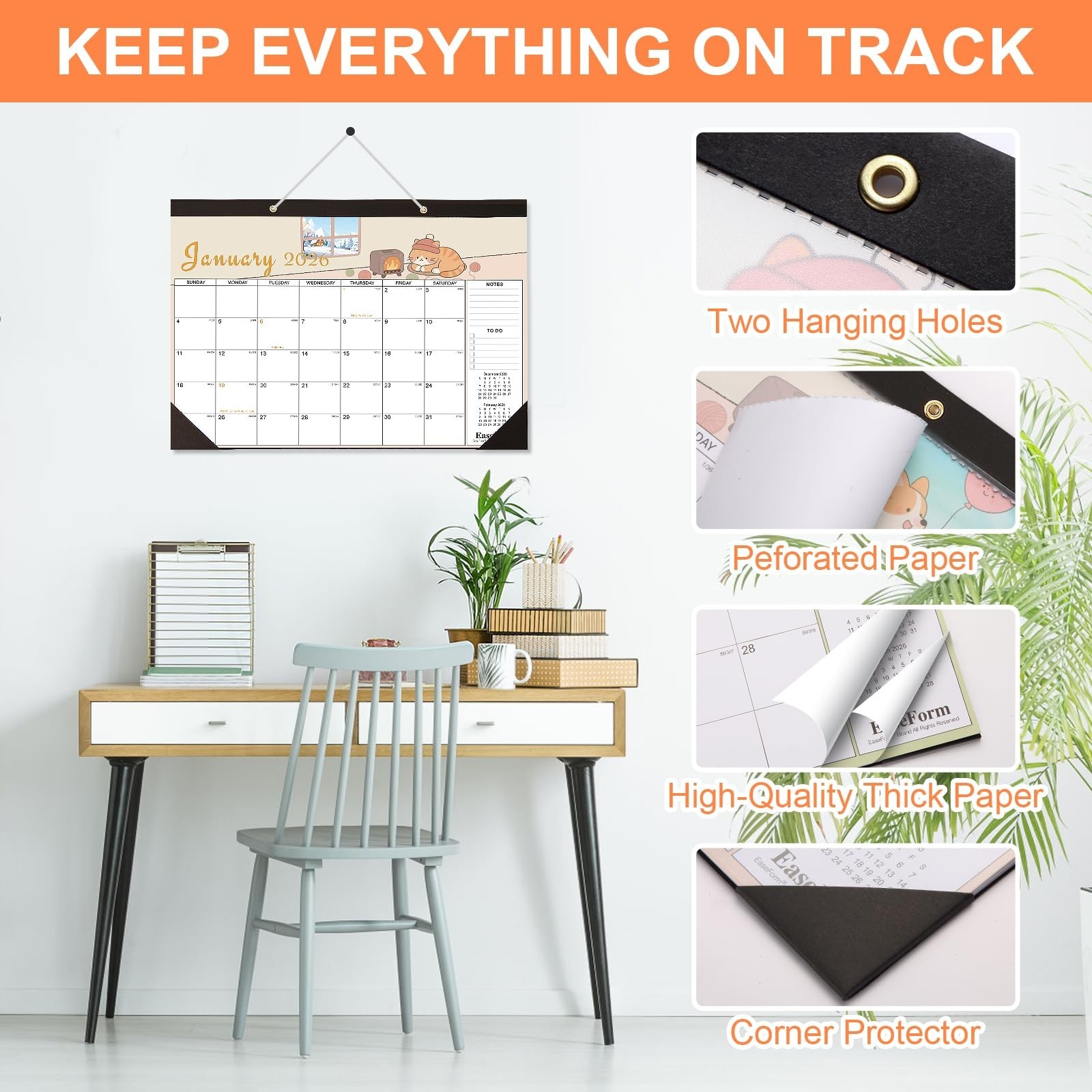 24 Month Desk Calendar 2026-2027, 17″ x 12″, Jan.2026-Dec.2027 | Thick Bleed-…