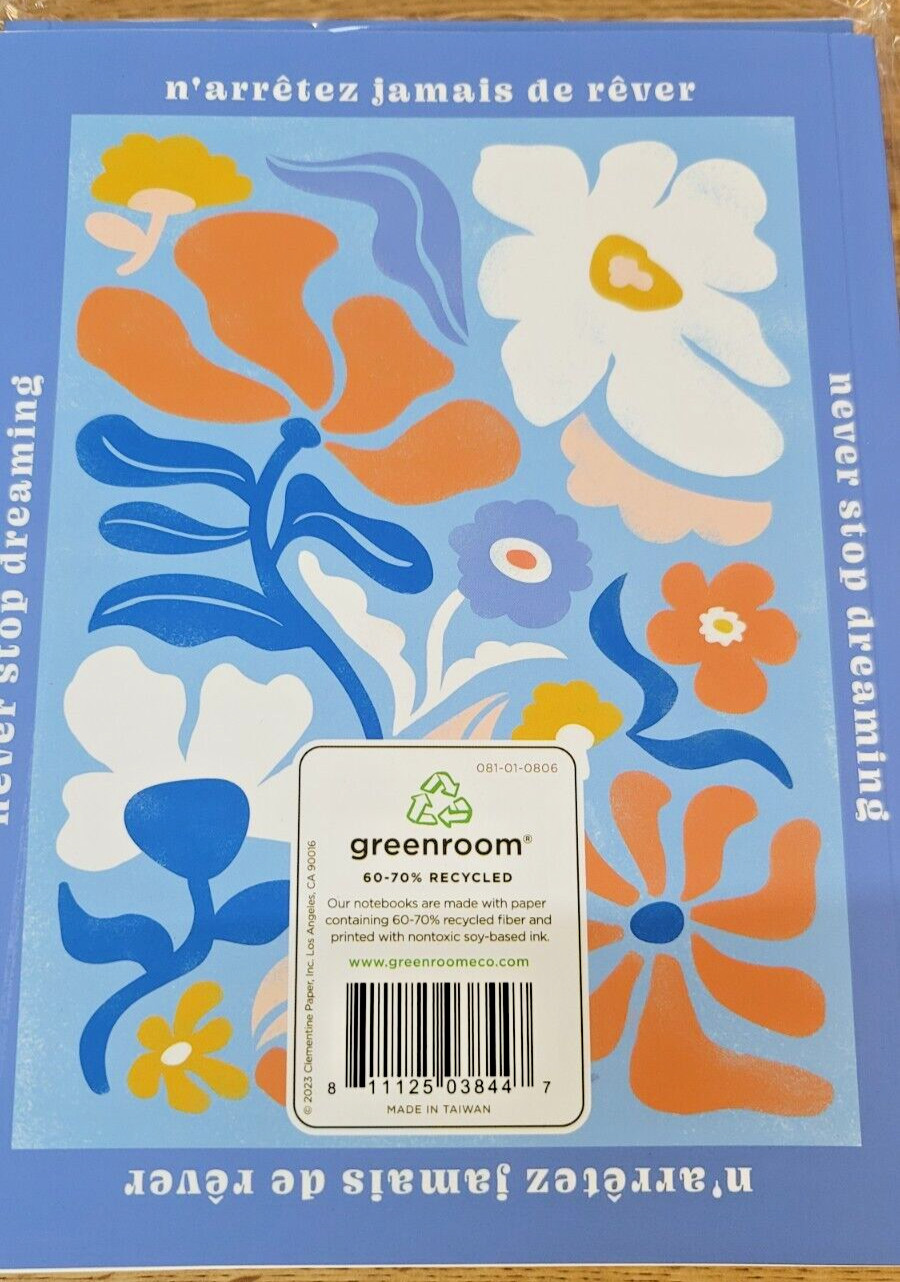 Never Stop Dreaming Floral Blue Recycled 3-Pack Jrnl 9”X 7” 3-Pack Journals