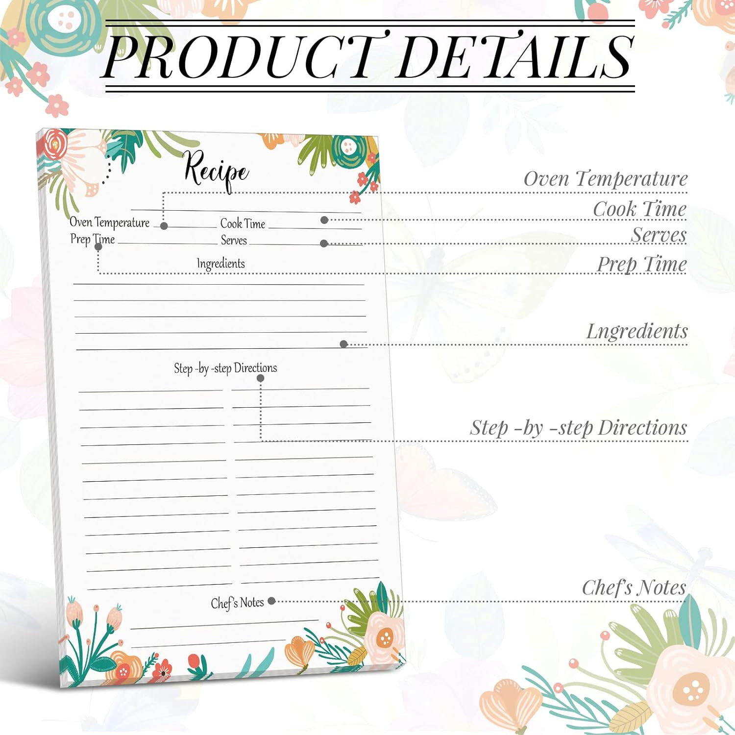 50 Sheets Recipe Paper Full Size Recipe Refill Pages 8.5 x 11 Inch Cards for Bin