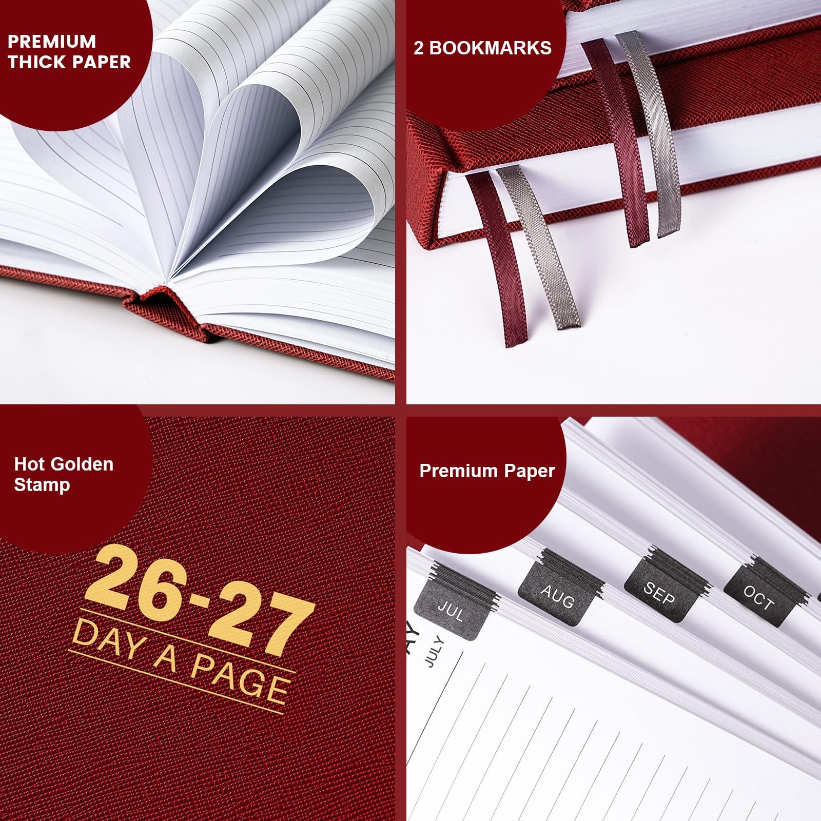 2026-2027 Diary – Full Page Per Day, Daily 5.8 x 8.4 inches, Red