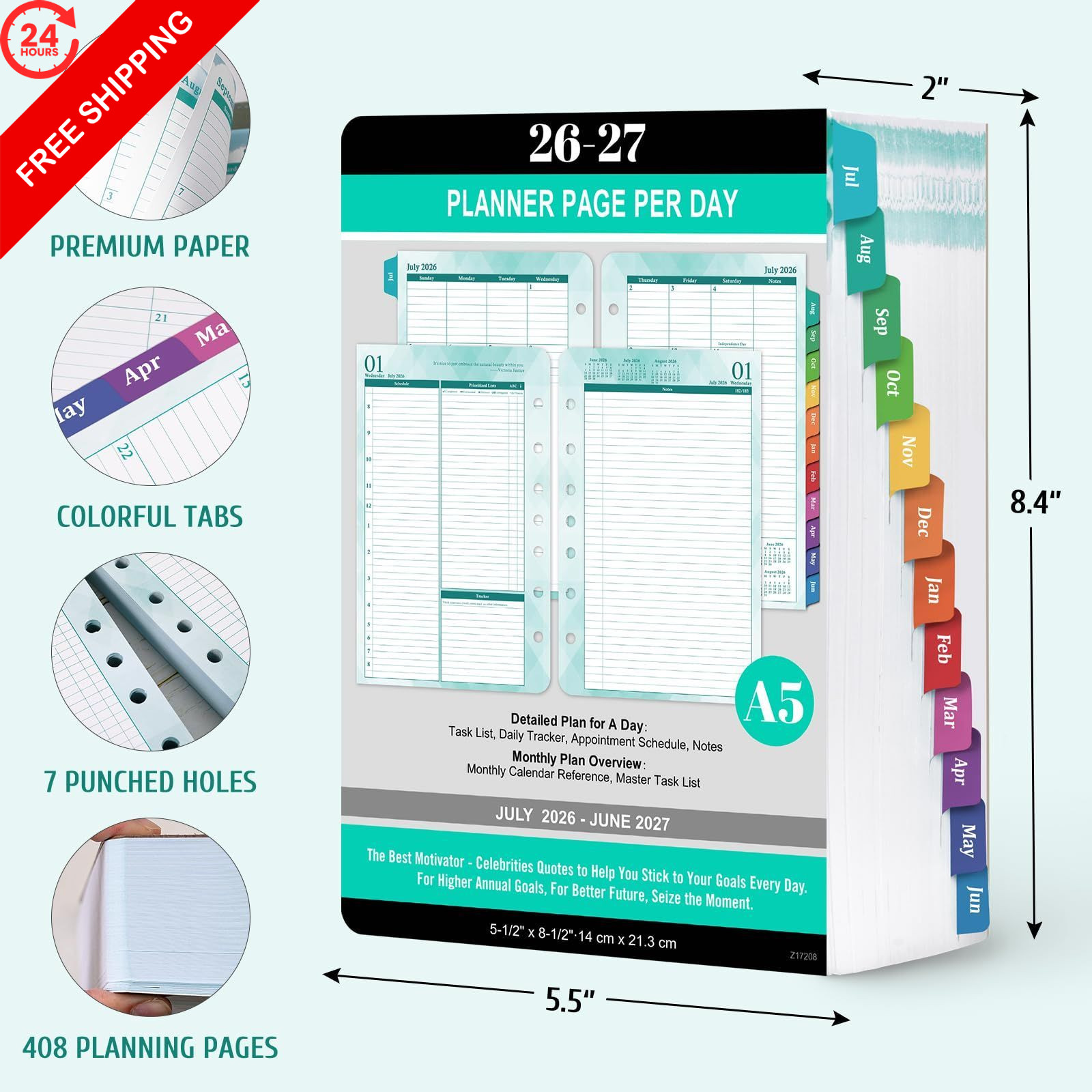 2026-2027 Planner Refills – Daily Weekly and A5, Green