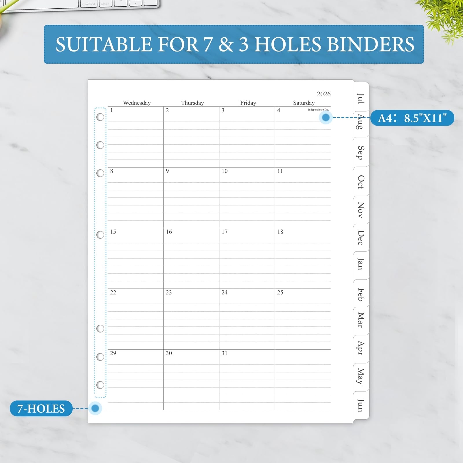 2026-2027 Monthly Planner Refill, A4 Letter Size Folio – 5(8.5″x11″)