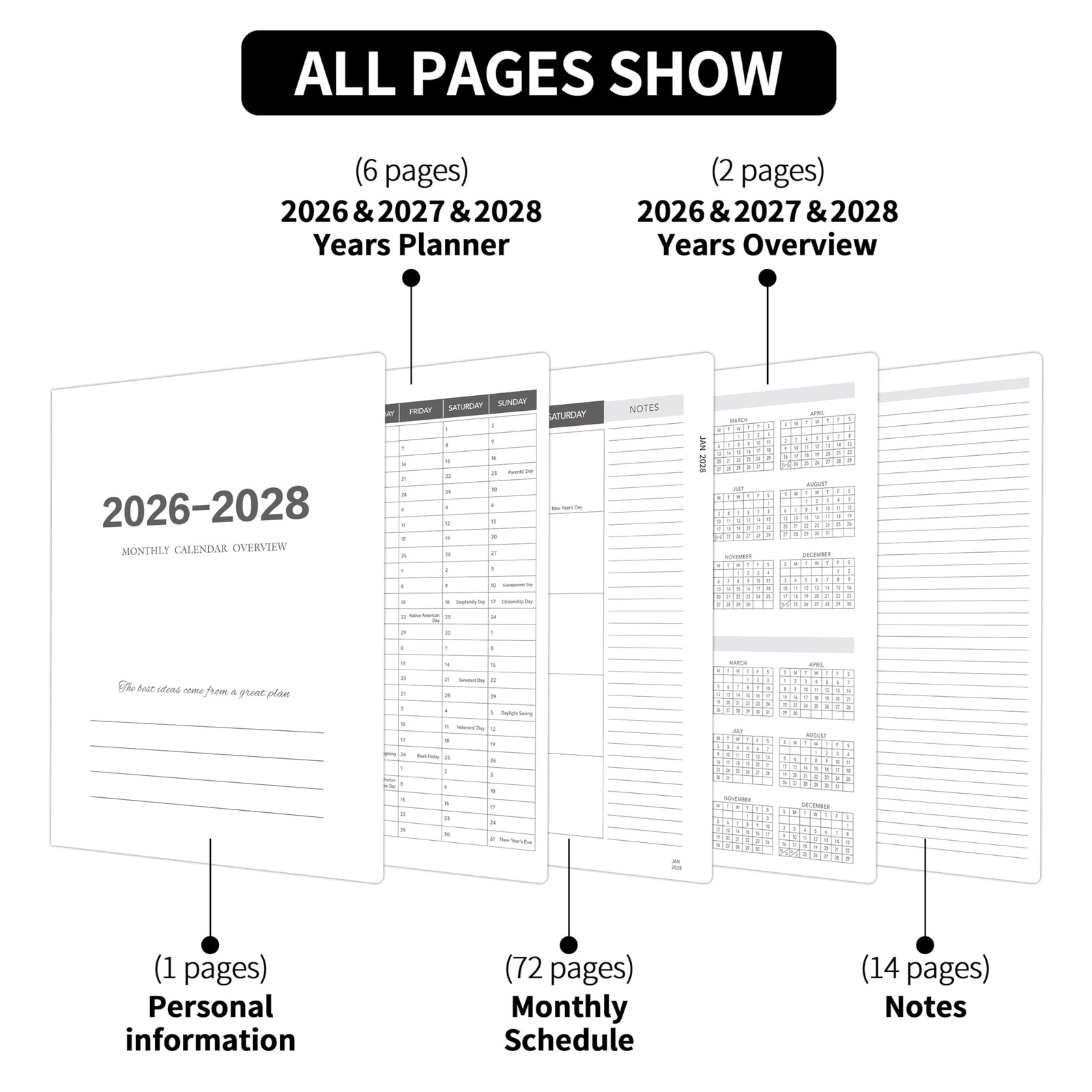 2026-2028 Monthly Planner – 3 Year Monthly Planner 2026-2028, Jan. 2026 – Dec…