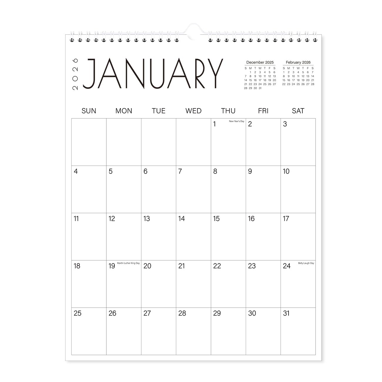 2026 Calendar – 18-Month 11″ x 14″ wall vertical, Black-Large-Word Vertical