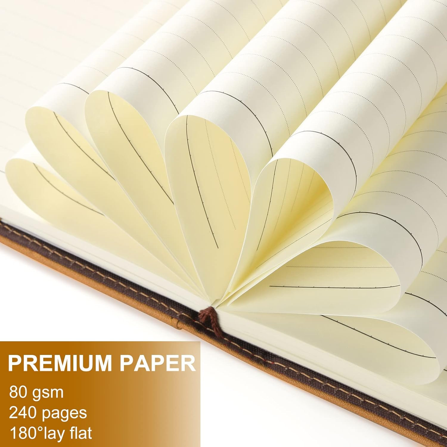 A5 Lined Leather Journal with Pen, 240 Pages Refillable Hardcover Notebook with
