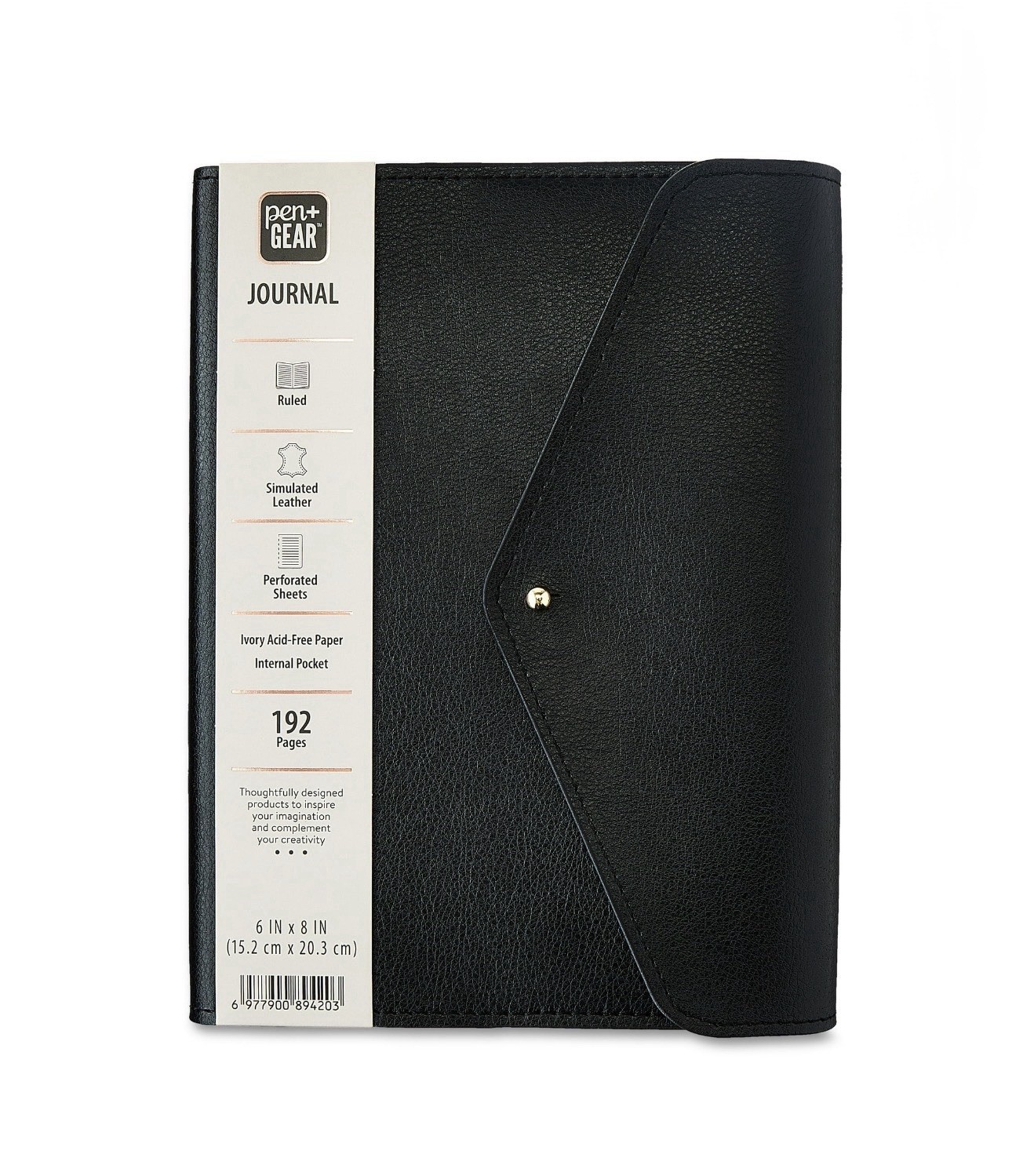 Pen+Gear Black Perforated Simulated Leather Journal With Ivory Acid-Free Ruled