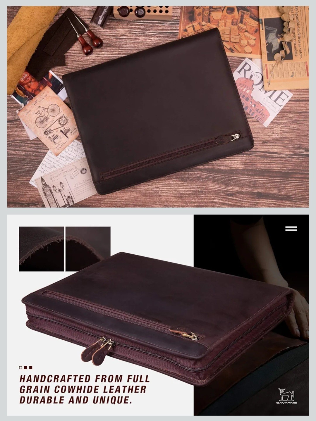 Genuine Leather Professioal Business Portfolio Padfolio Folder with Zipper