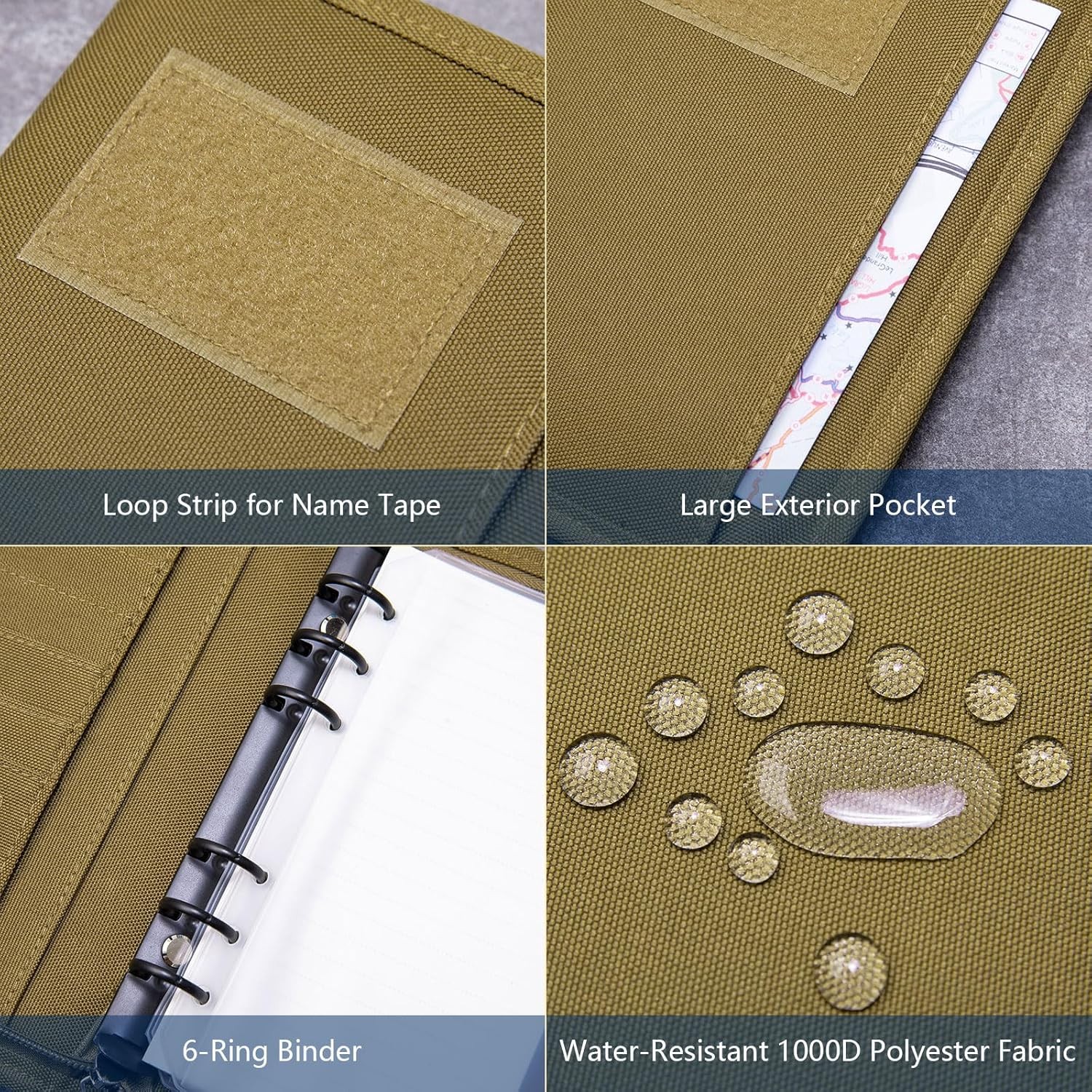 Kosibate Tactical Notebook Padfolio Ring Binders with 45 Sheets,Army Military No