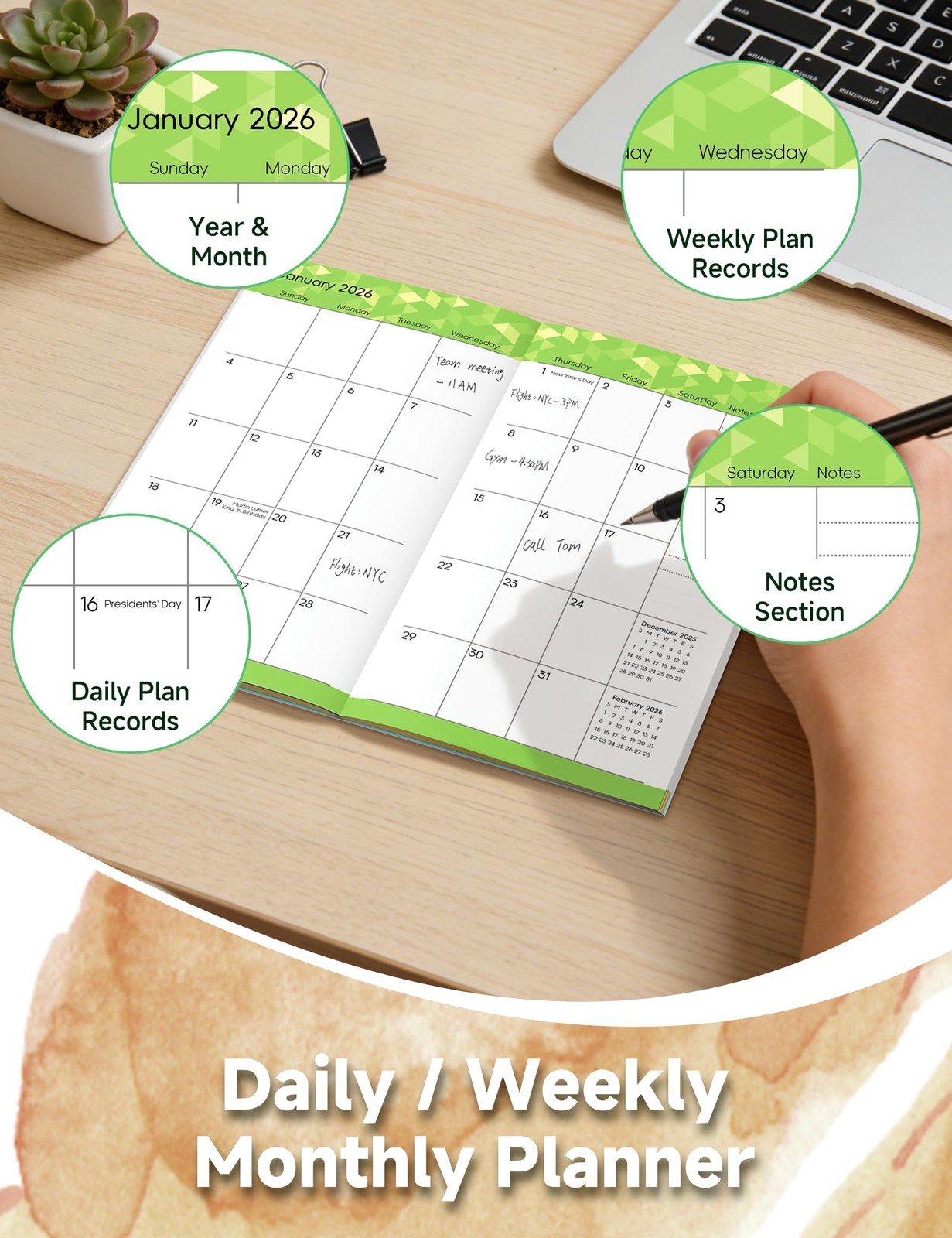 ADUN Stationery Pocket Calendar 2026-2028 3.5″ x 6.7″, multicolor floral