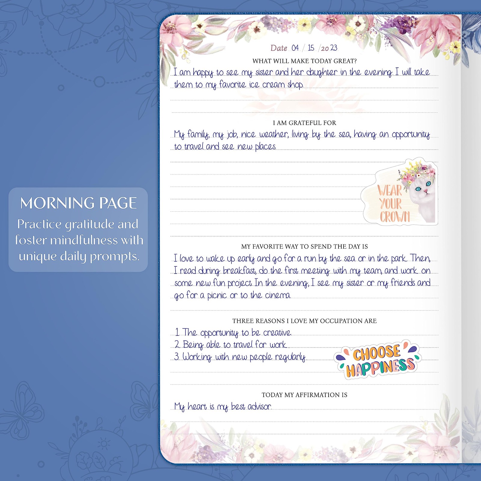 Legend Gratitude Journal – Guided A5 (5.8” x 8.3”), Mystic Blue debossed