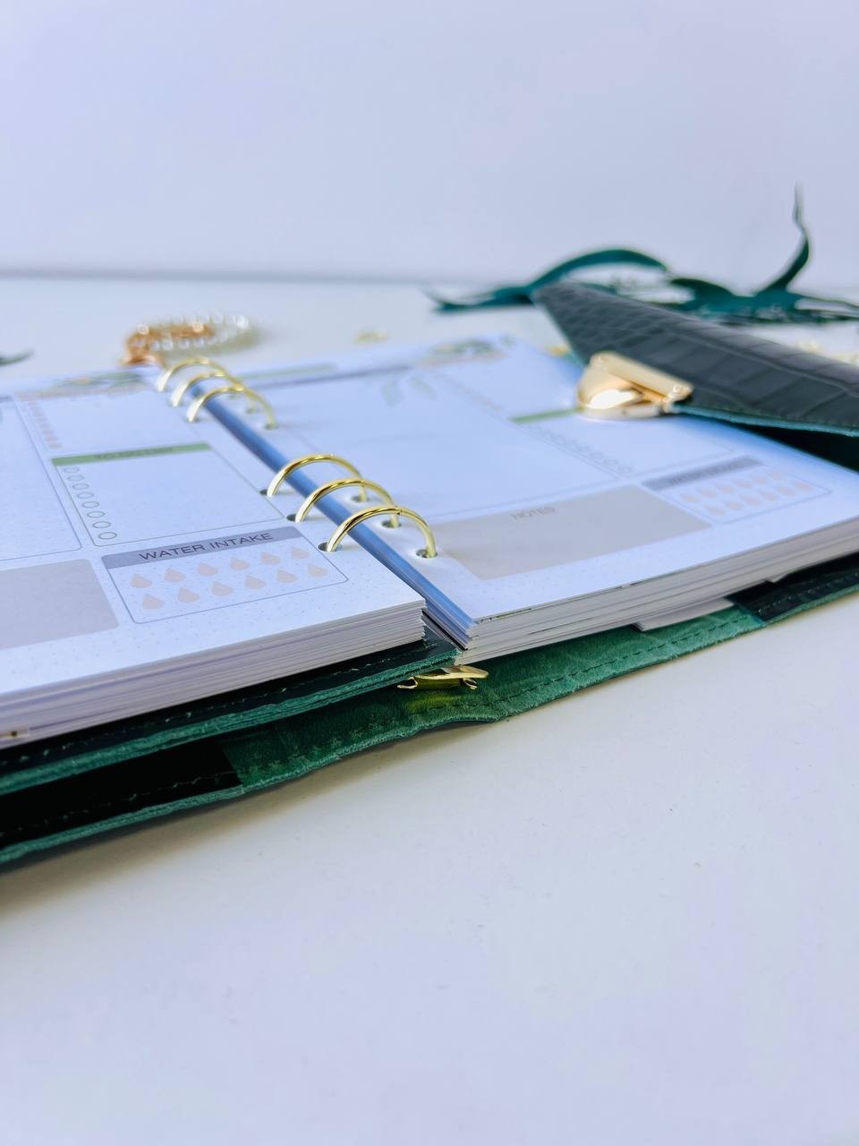 Green Genuine Leather Organizer – Croc Print notebook