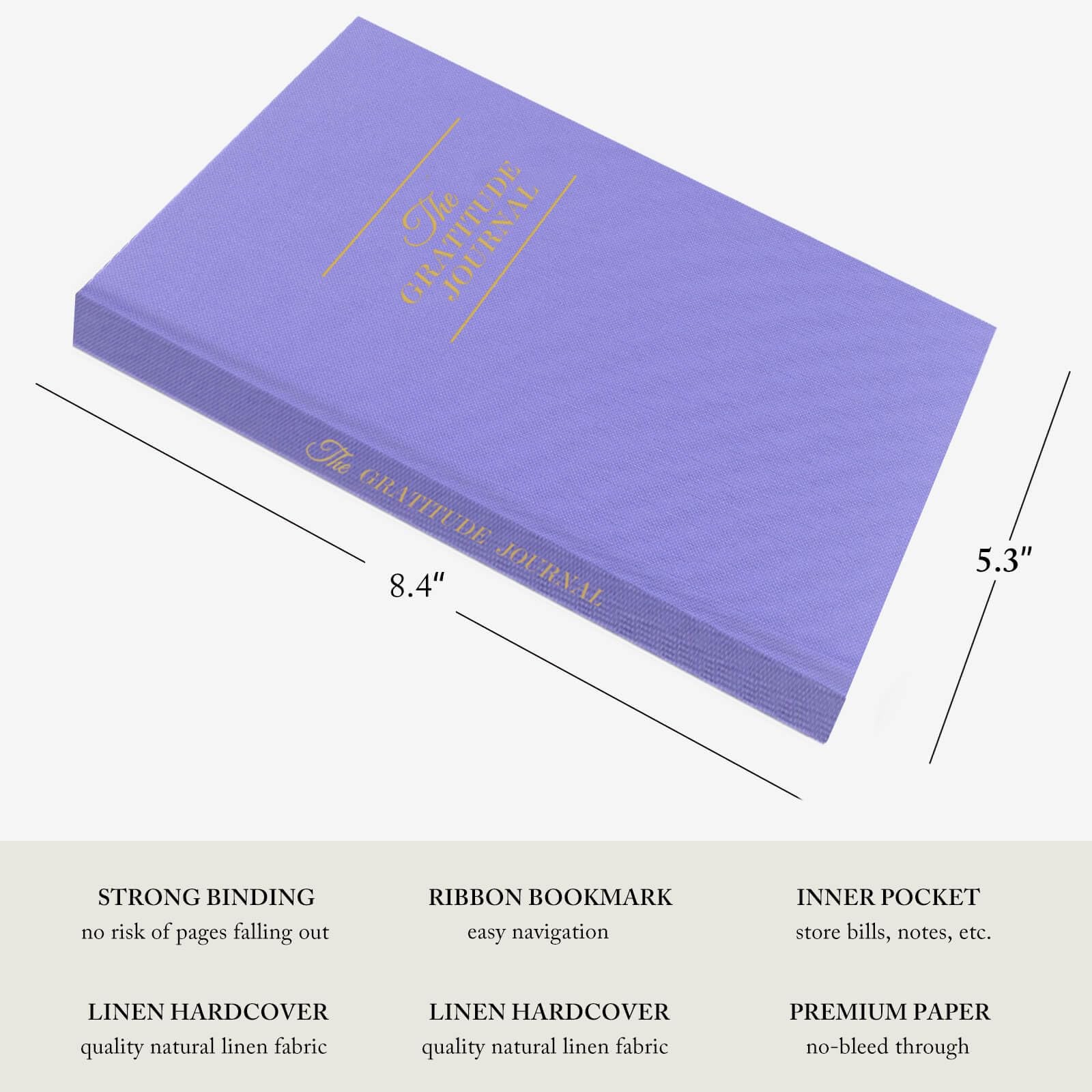 The Gratitude Journal – for More Mindfulness, Happiness, 5×8 inches, Lavender