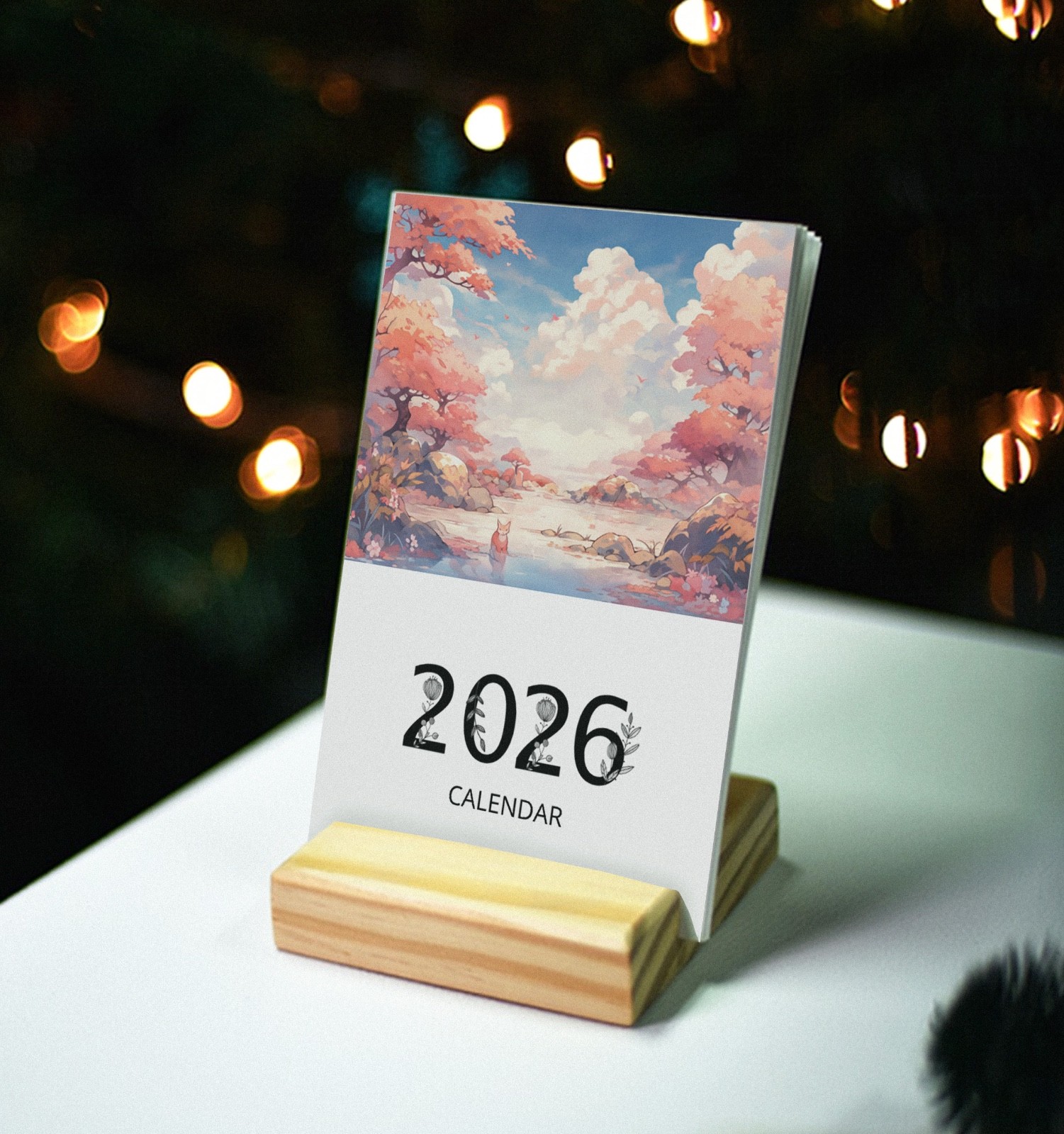 Kawaii Nature Scenes 2026 Desk Calendar, Vertical Calendar with Wood Stand 4″x6