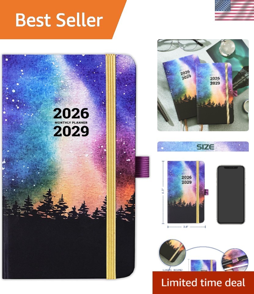 Portable 36- Planner 2026-2029: Inner Pocket & Pen Holder Included