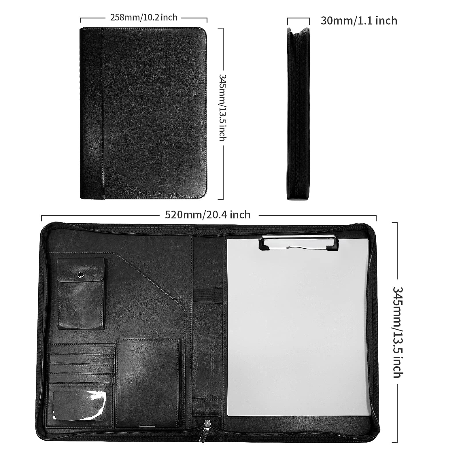 Zippered Padfolio Organizer, Leather Planner Binder, 10.2 Inch Portfolio Fold…