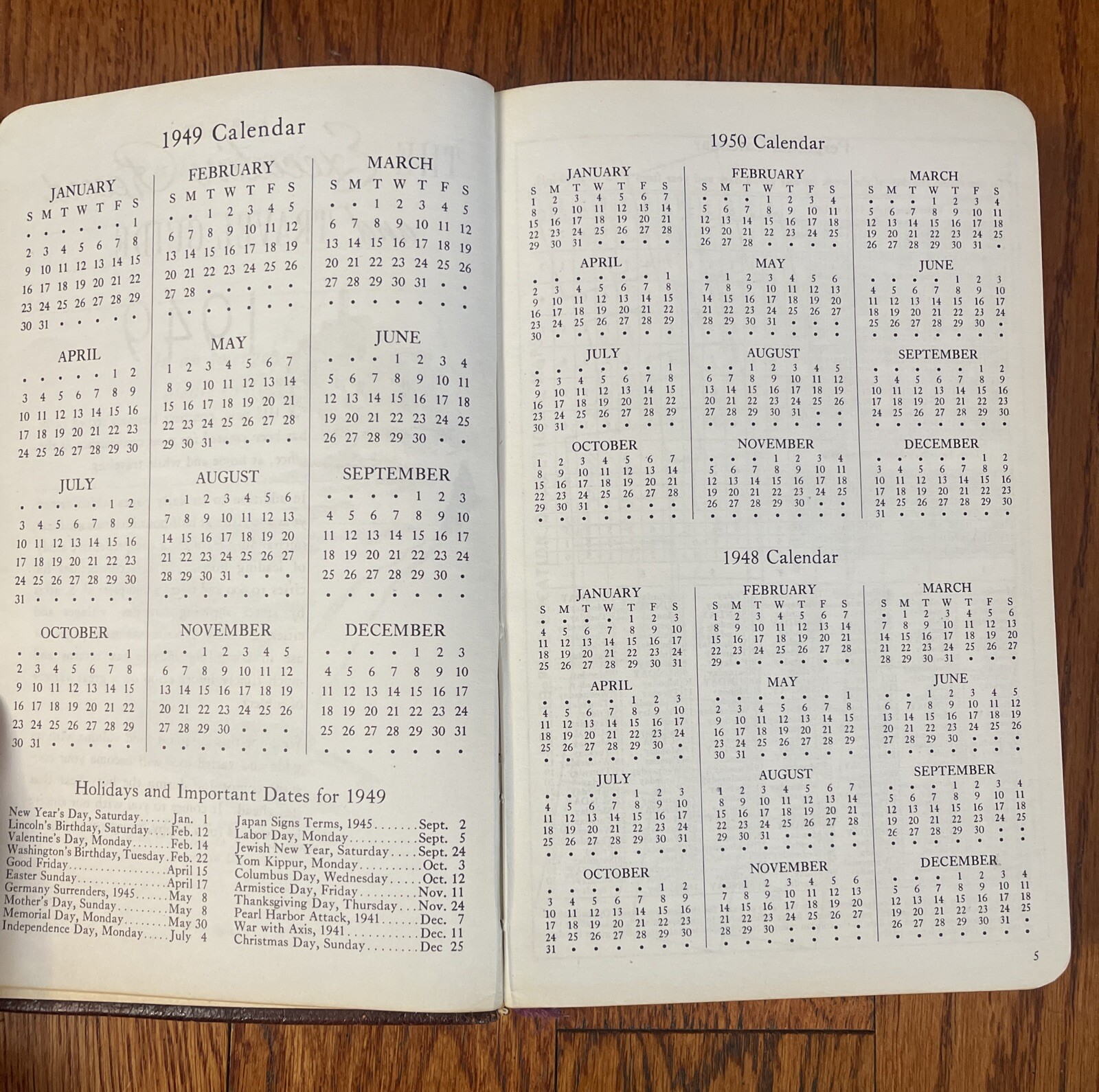 1949 THE EXECUTIVE RECORD AND TRAVEL GUIDE Brown & Bigelow DAY PLANNER New York