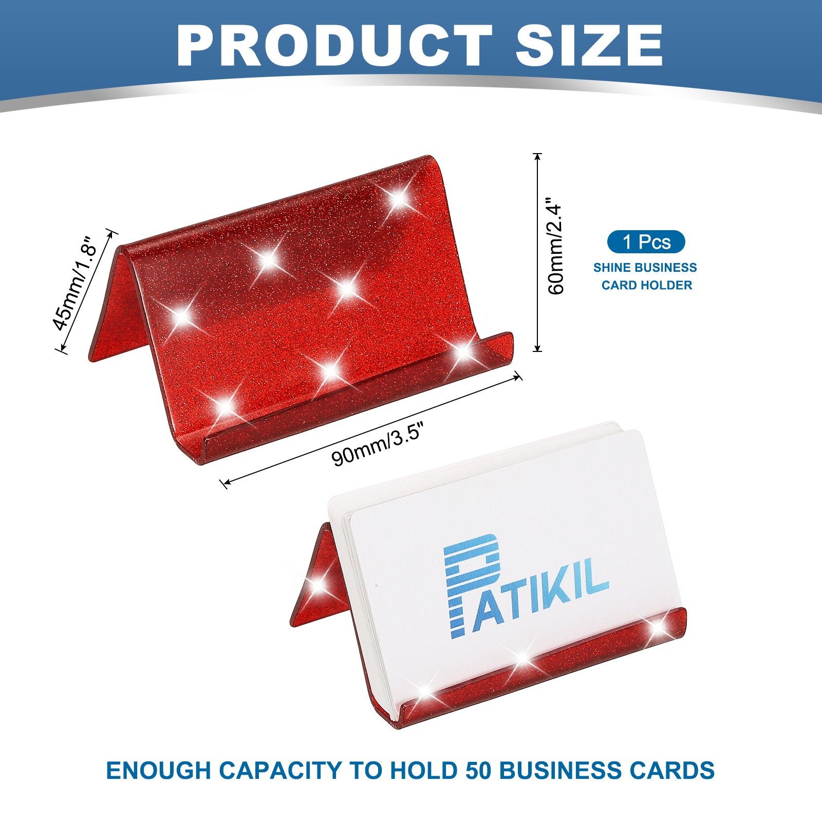 Business Card Holder for Desk, Acrylic Card Holders Shine, Red