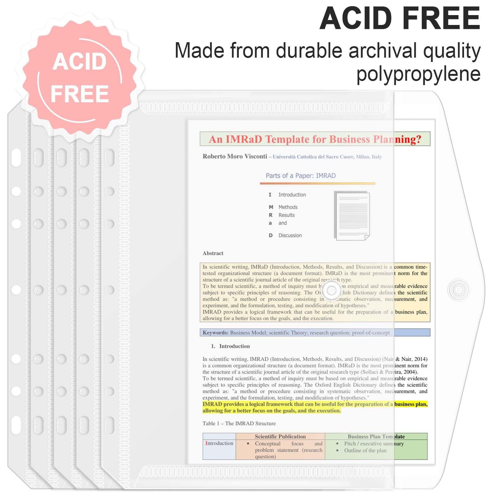 8.5×5.5 Binder Pockets, Poly Mini Binder Pocket 5.5 x 8.5 inches, 7-Hole Punched