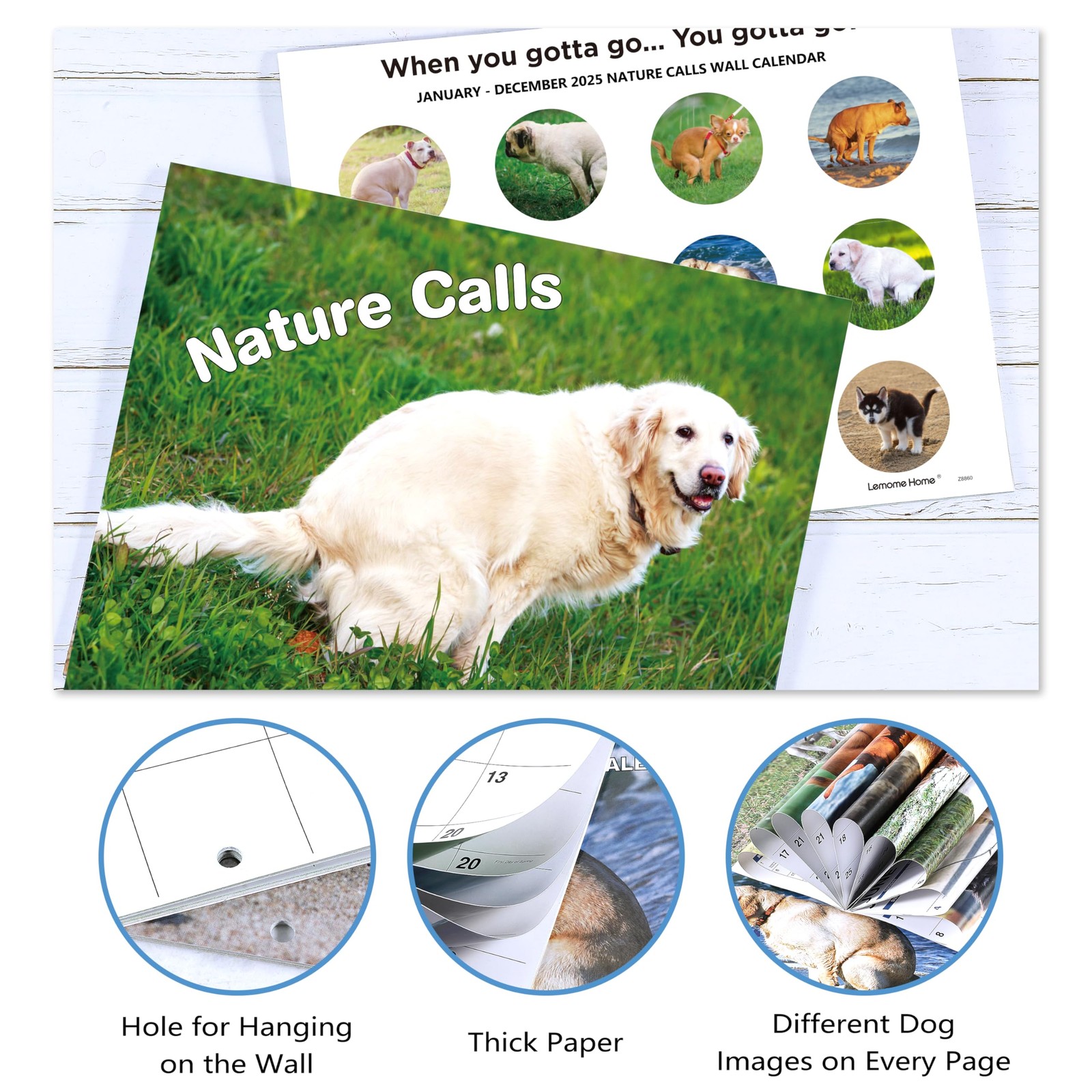 2026 Funny Calendar – Gag Gifts, Dogs Pooping Calendar 2026, 11″ x 17″ (Open), J