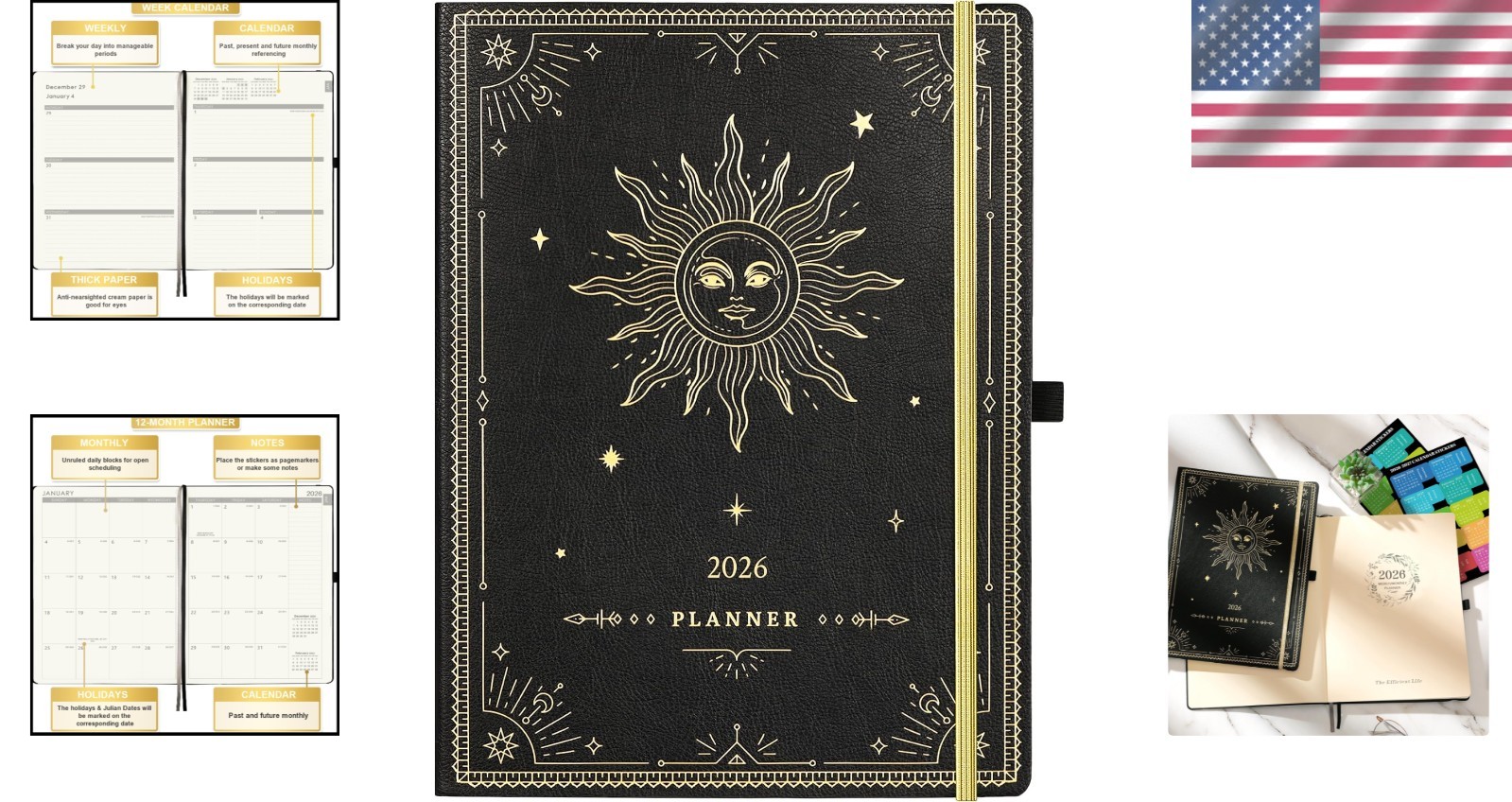 2026 Planner – Large Leather Cover, Weekly Monthly, Jan-Dec