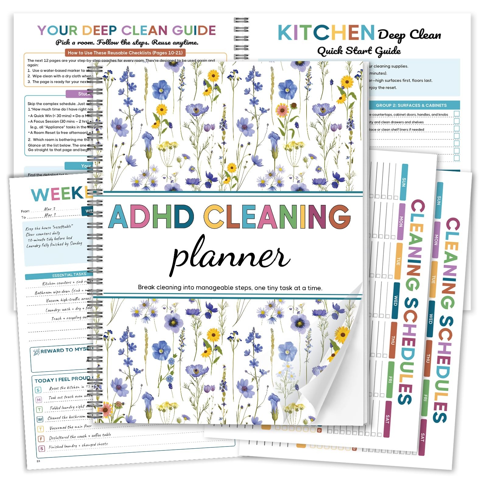Adhd Cleaning Planner, Floral Cleaning Schedule & Checklist For Adults | Break