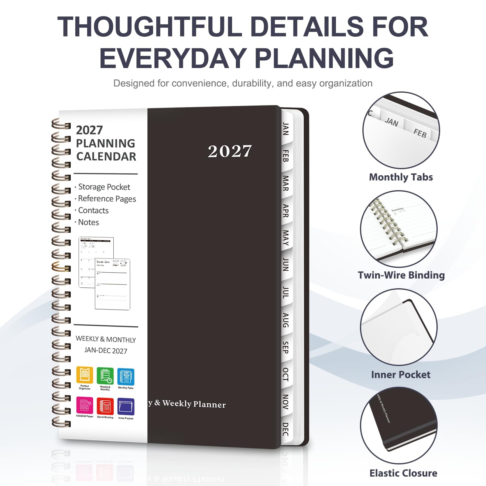 2027 Planner, Weekly And Monthly Calendar Planner Book, Jan 2027 – Dec 2027